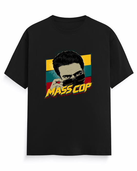 Front view of MASS COP - Men's Regular Fit T-Shirt in black.