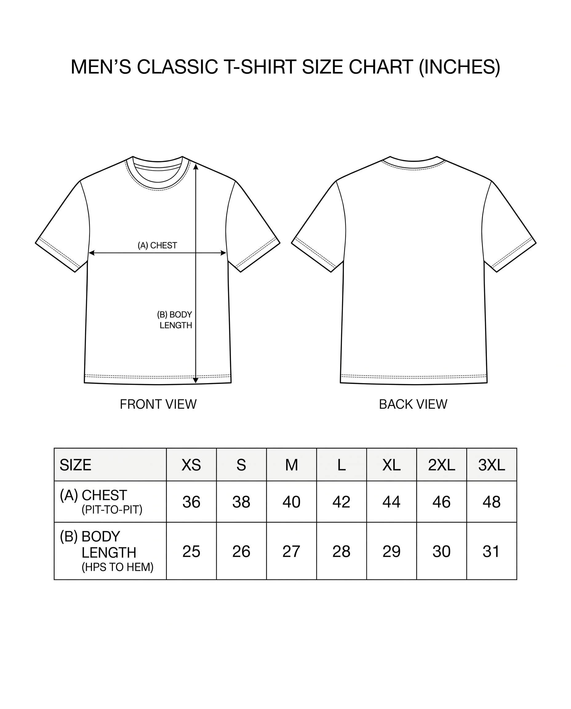 MERSAL MOVES men's regular-fit t-shirt Size chart.