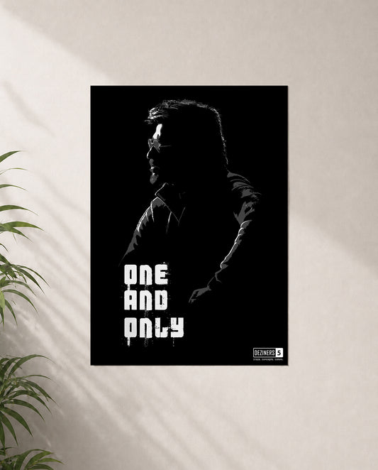 ONE AND ONLY Superstar monochrome poster inspired by Thalaivar featuring a bold cinematic tribute design.