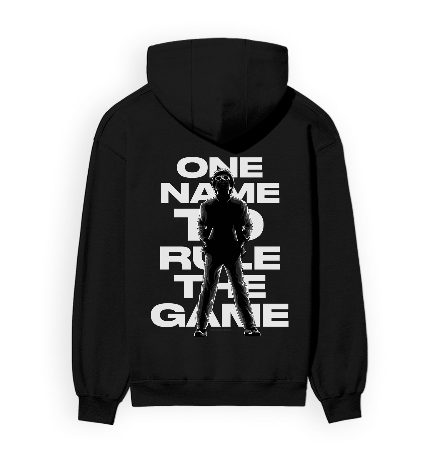 Back view of ONE NAME unisex regular-fit hoodie in black.
