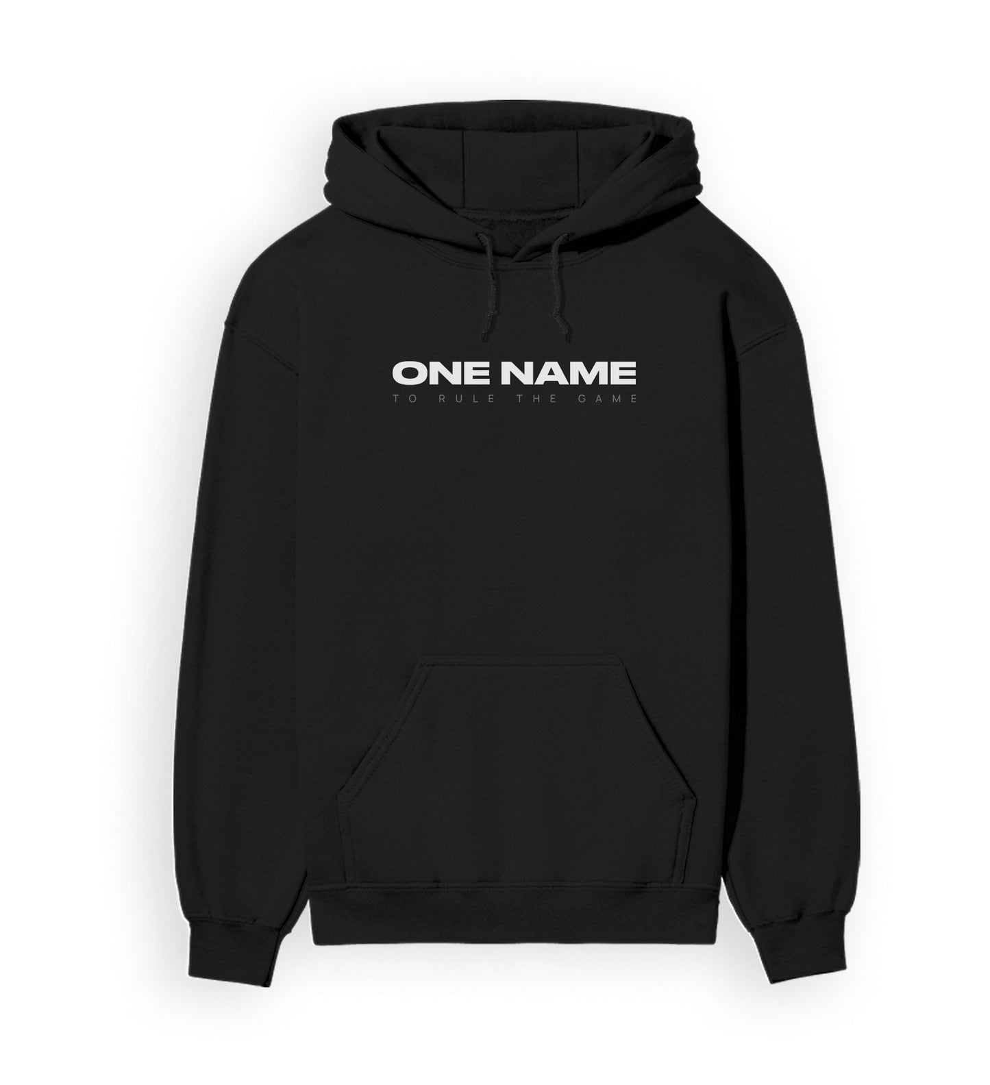 Front view of ONE NAME unisex regular-fit hoodie in black.