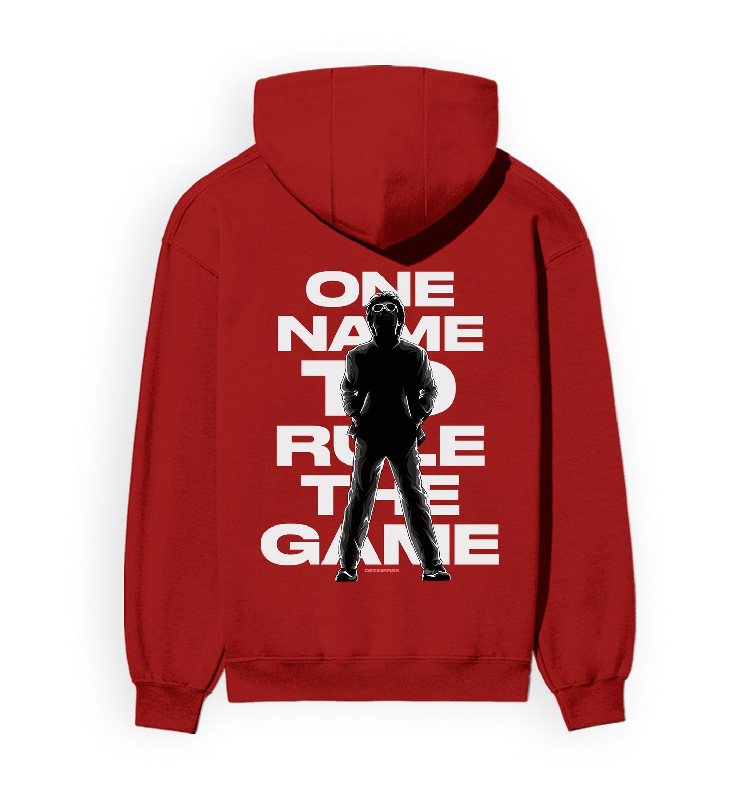 Back view of ONE NAME unisex regular-fit hoodie in red.