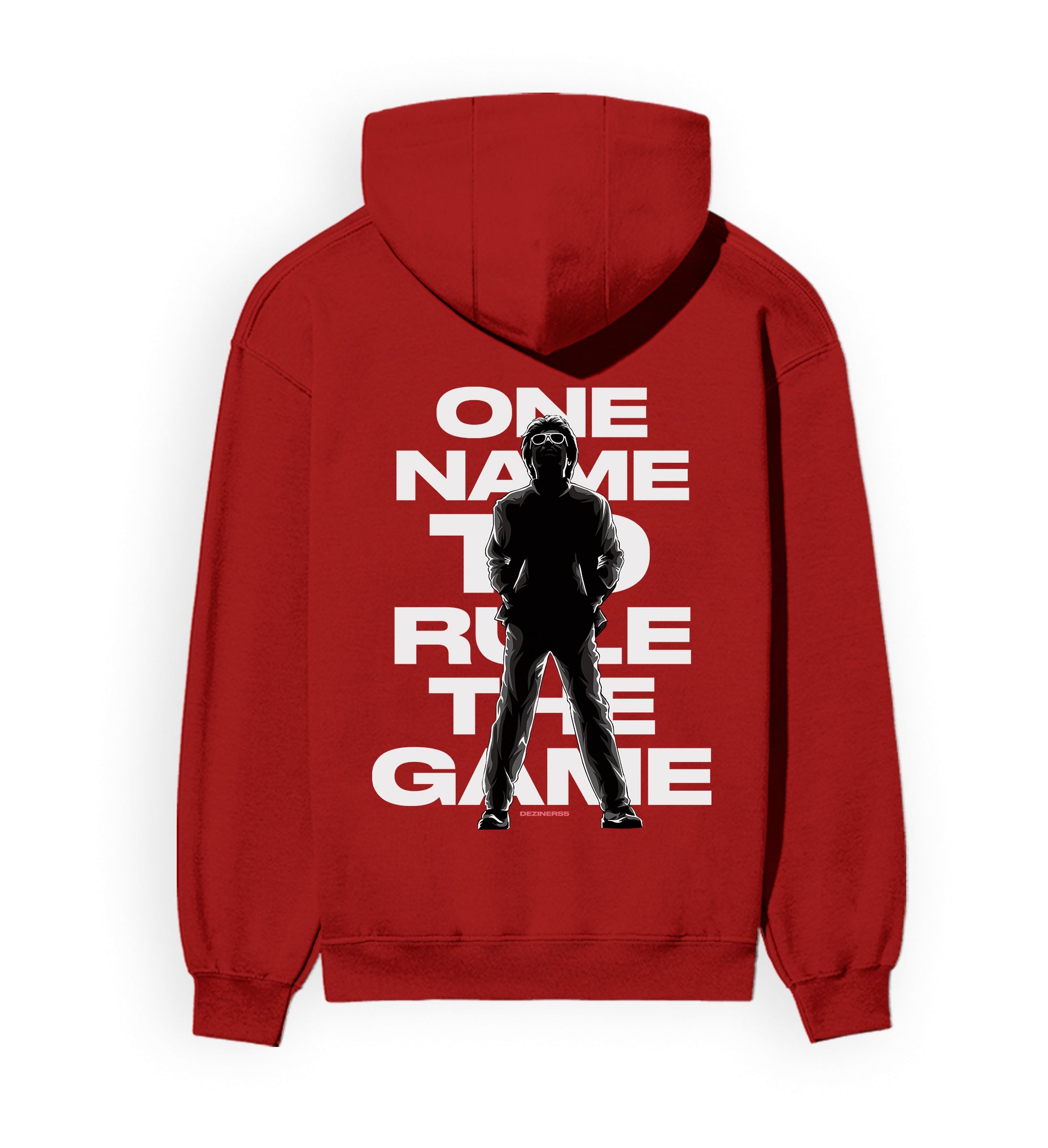 Back view of ONE NAME unisex regular-fit hoodie in red.