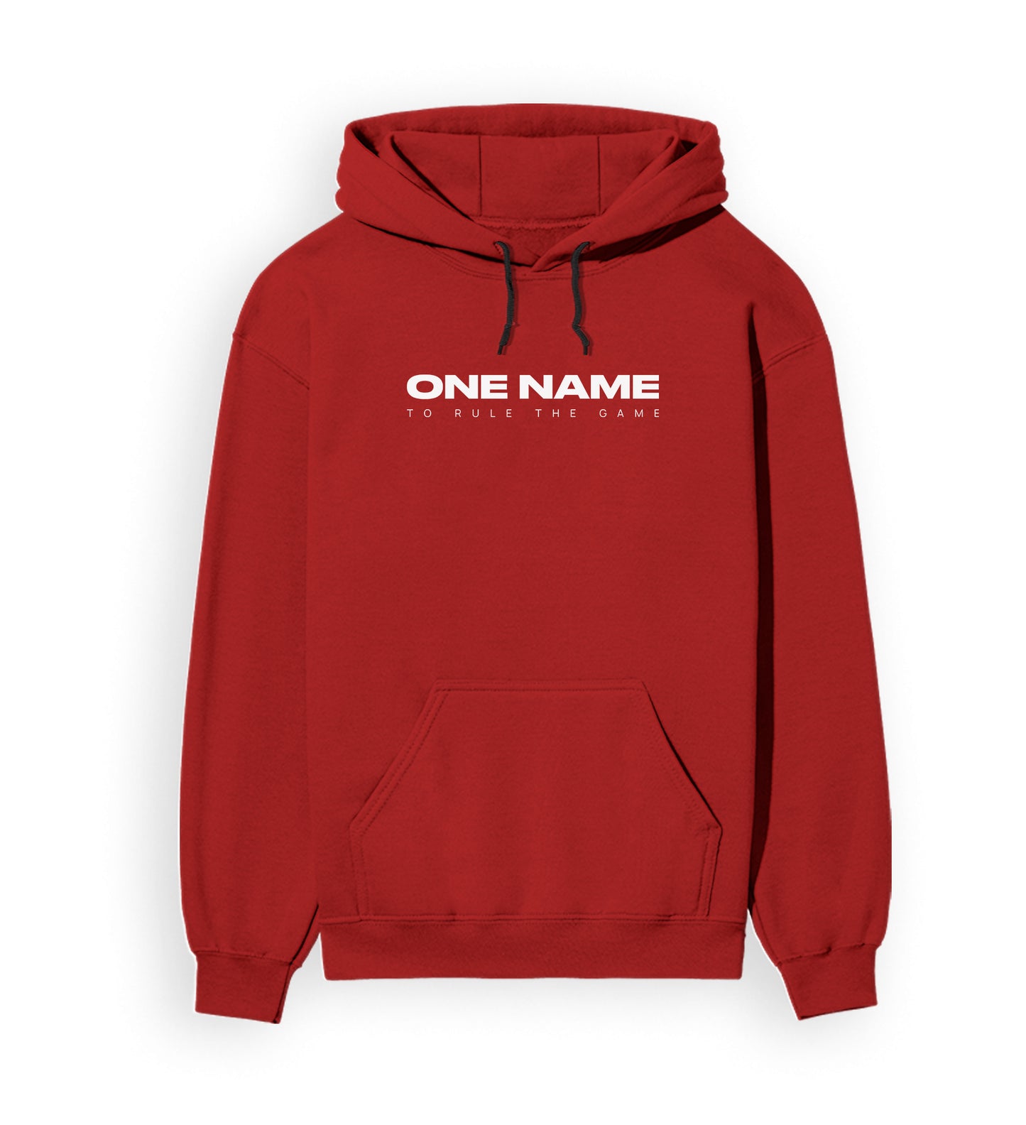 Front view of ONE NAME unisex regular-fit hoodie in red.