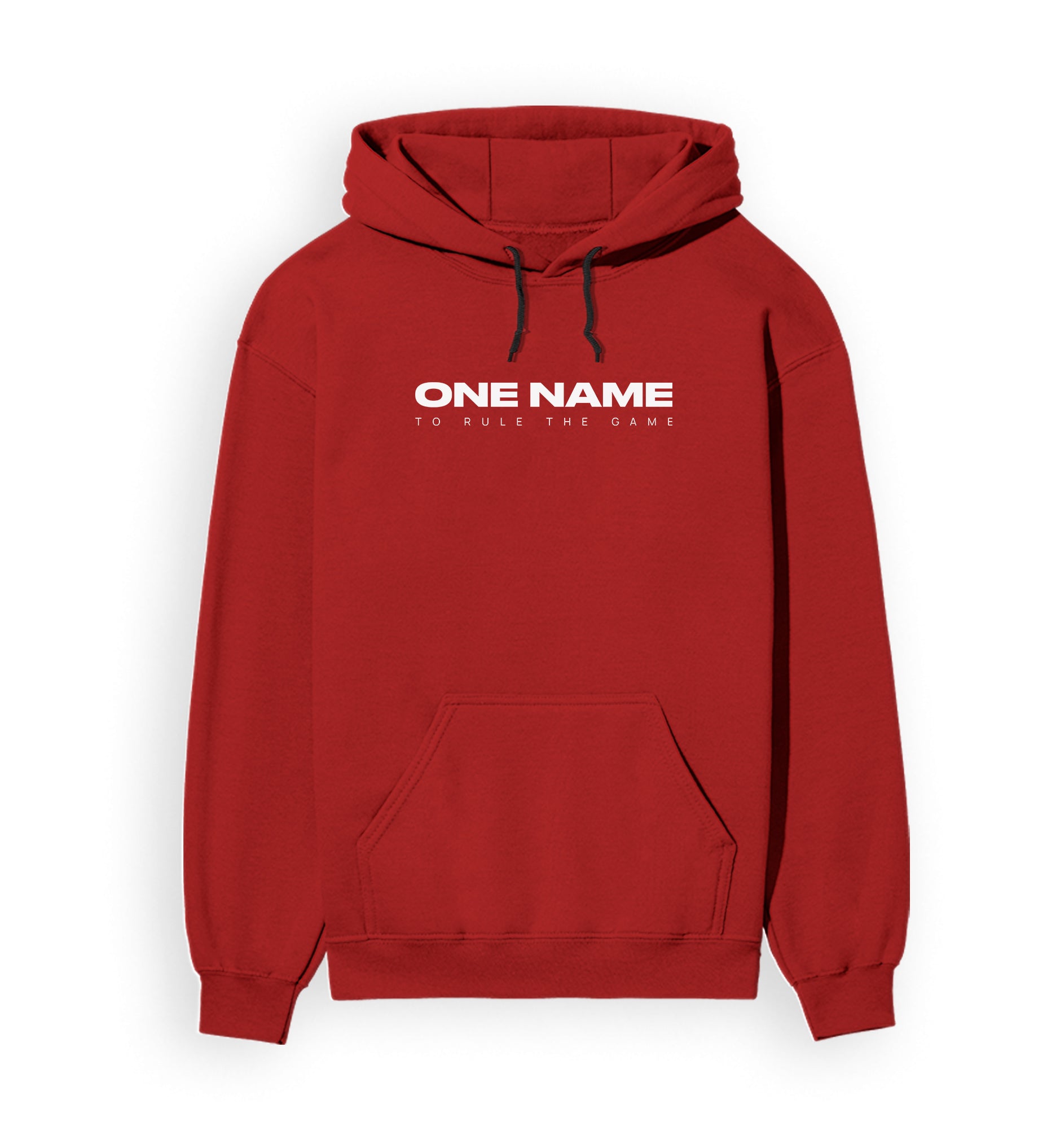 Front view of ONE NAME unisex regular-fit hoodie in red.