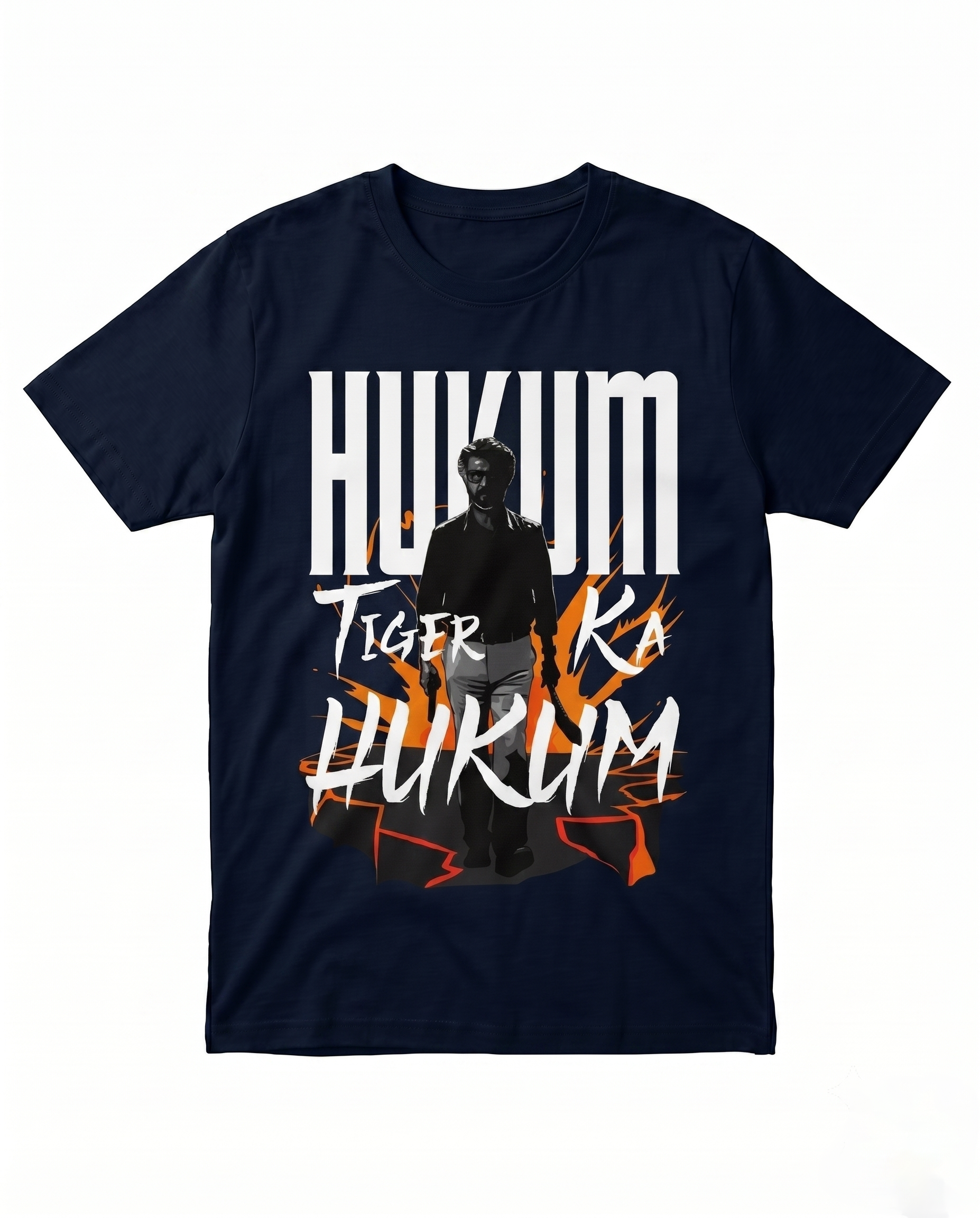 Men's navy blue ORDER OF THE TIGER regular fit graphic t-shirt front view featuring bold statement artwork.