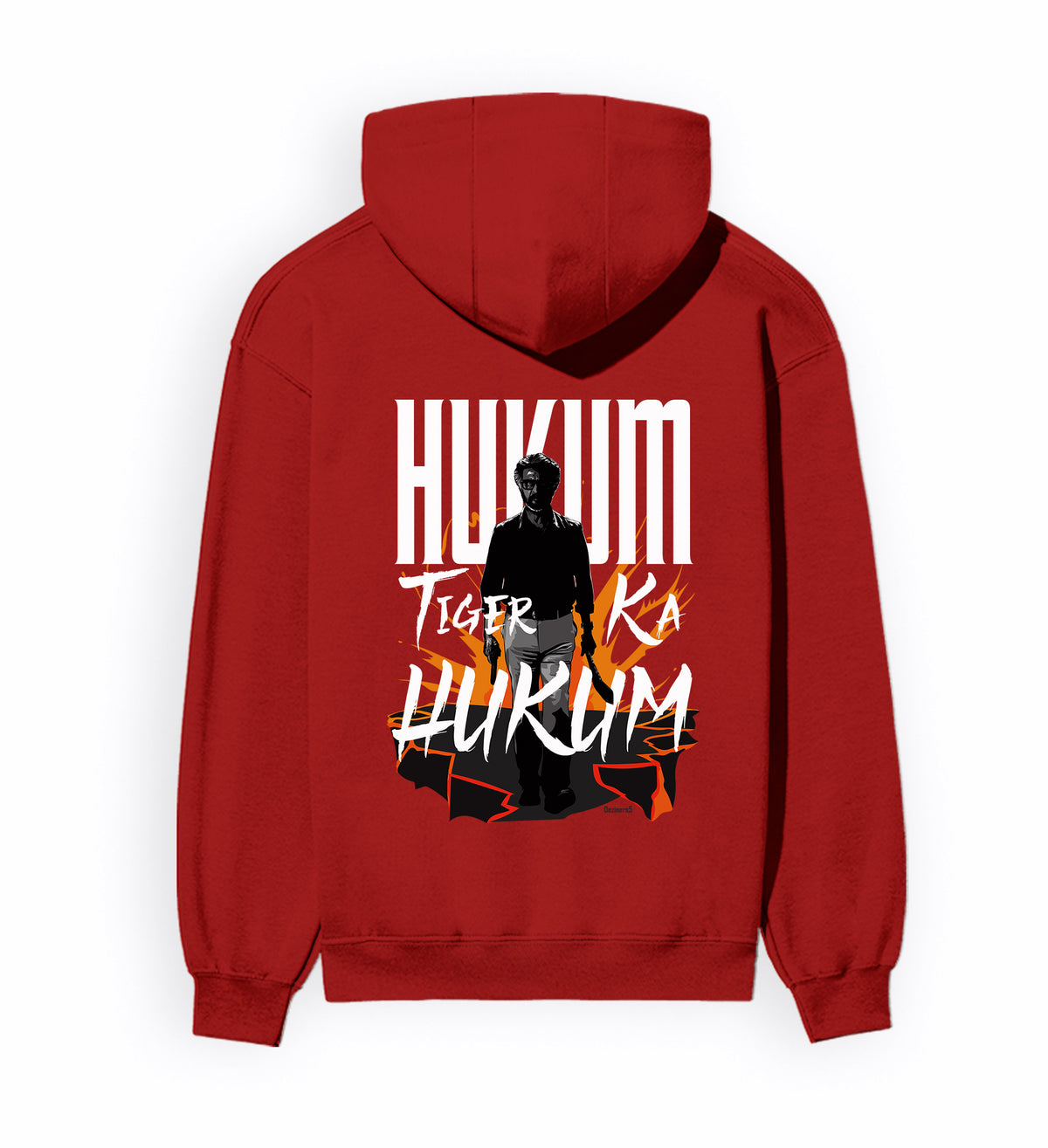 Back view of ORDER OF THE TIGER - Unisex Regular Fit Hoodie in red.