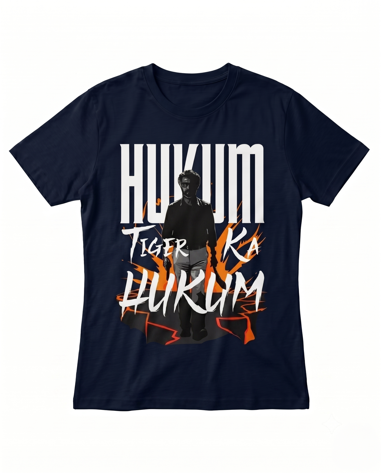 Women's navy blue ORDER OF THE TIGER regular fit graphic t-shirt front view featuring bold statement artwork.