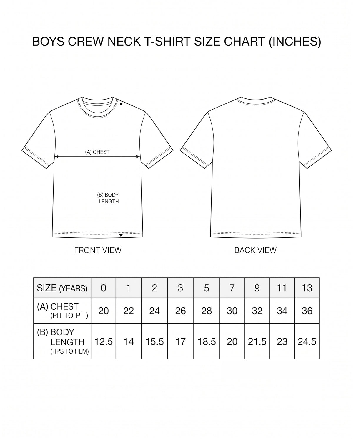 PLAYFUL GANESHA - Boys Regular Fit T-Shirt size chart with measurements.