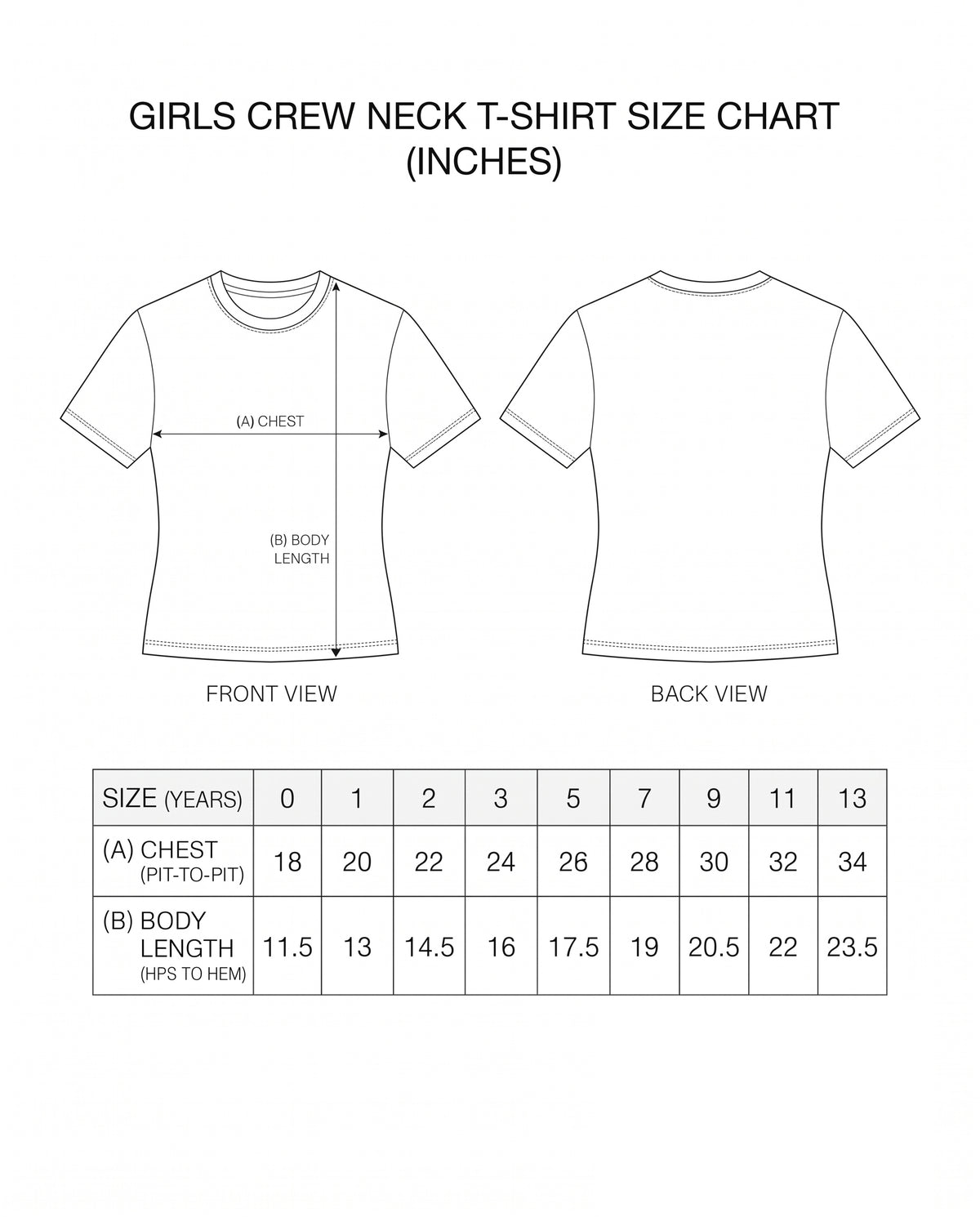 PLAYFUL GANESHA - Girls Regular Fit T-Shirt size chart with measurements.