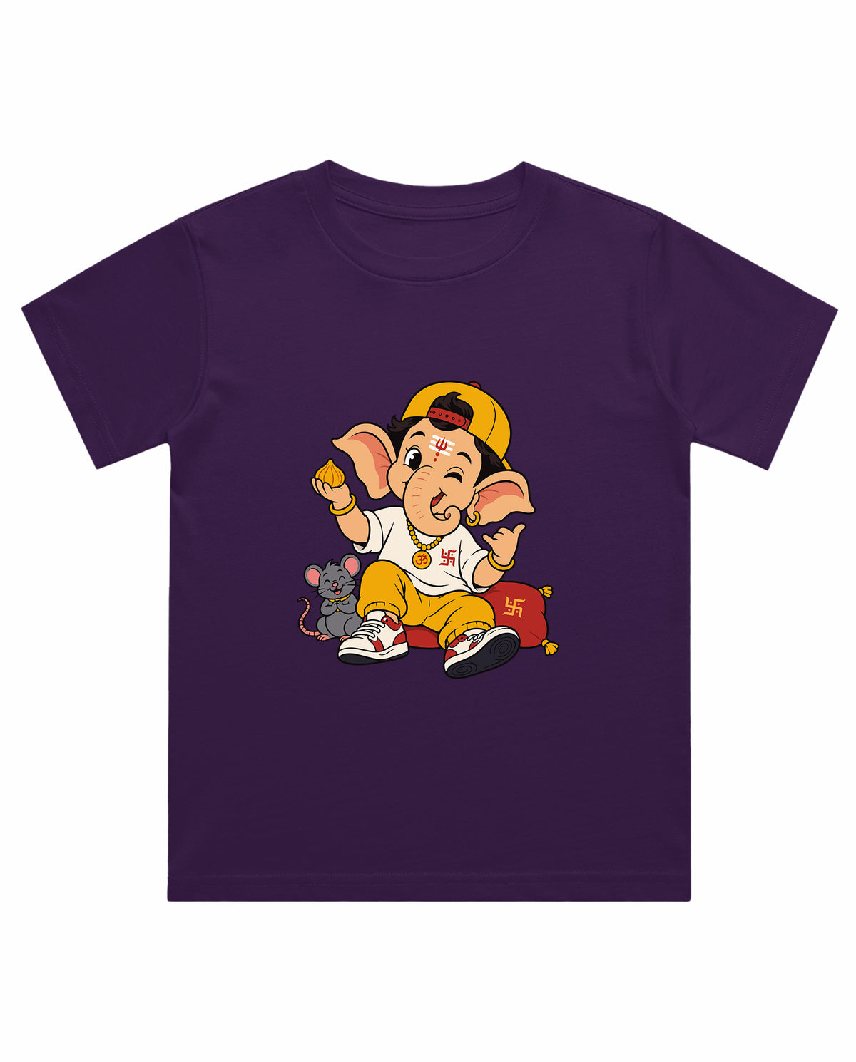 Front view of PLAYFUL GANESHA - Boys Regular Fit T-Shirt in purple.
