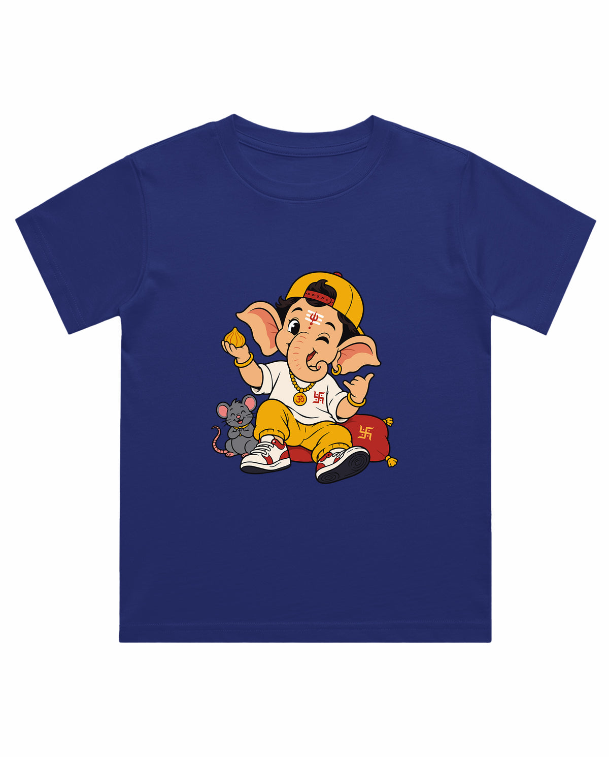 Front view of PLAYFUL GANESHA - Boys Regular Fit T-Shirt in royal blue.