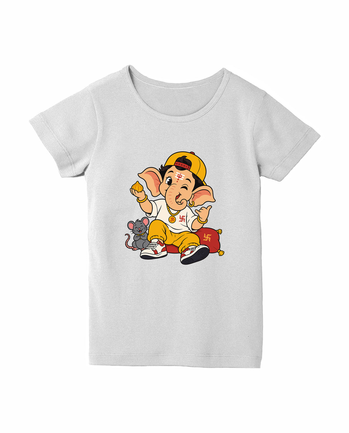 Front view of PLAYFUL GANESHA - Girls Regular Fit T-Shirt in white.