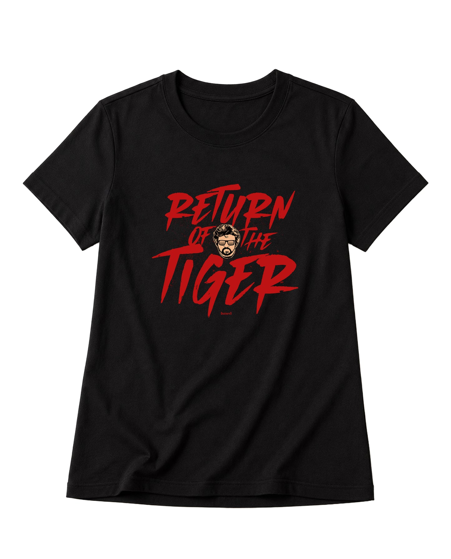 RETURN OF THE TIGER superstar inspired typography women's regular-fit t-shirt in black.