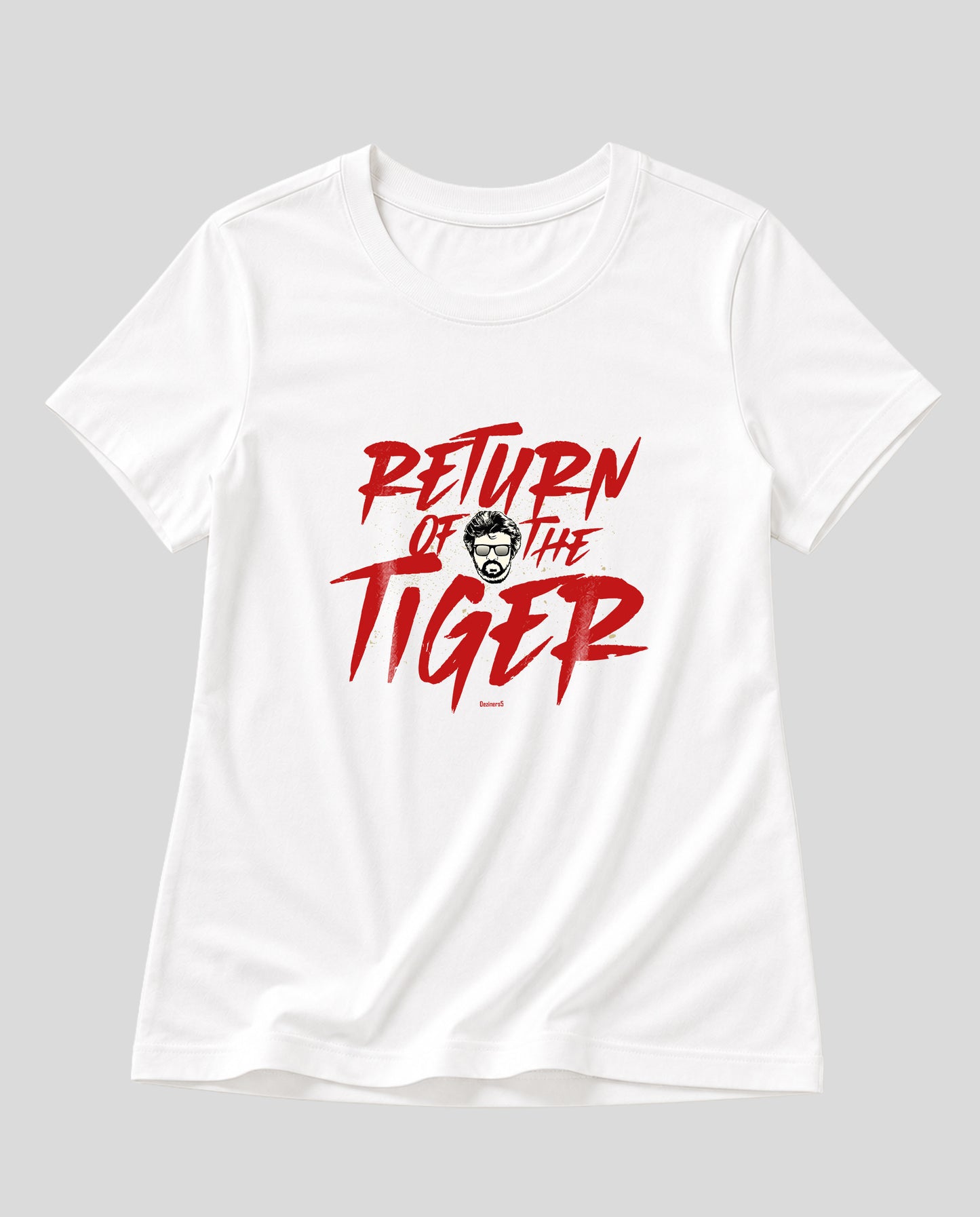 RETURN OF THE TIGER superstar inspired typography women's regular-fit t-shirt in white.
