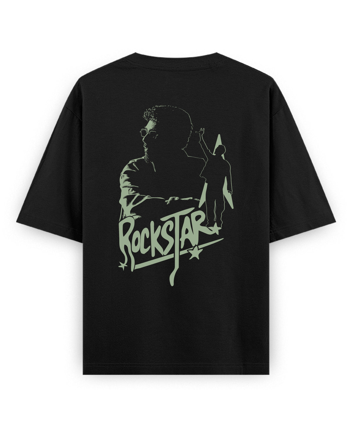 Back view of ROCKSTAR - Unisex Oversized Graphic T-Shirt in black.
