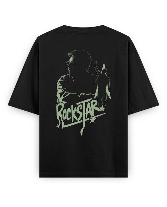 Back view of ROCKSTAR - Unisex Oversized Graphic T-Shirt in black.