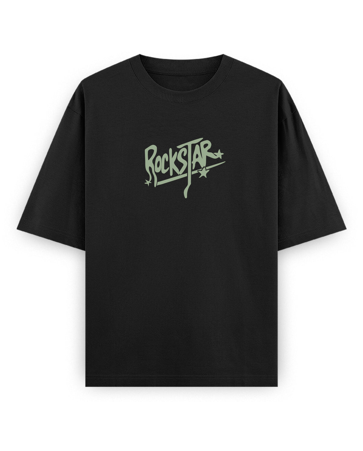 Front view of ROCKSTAR - Unisex Oversized Graphic T-Shirt in black.