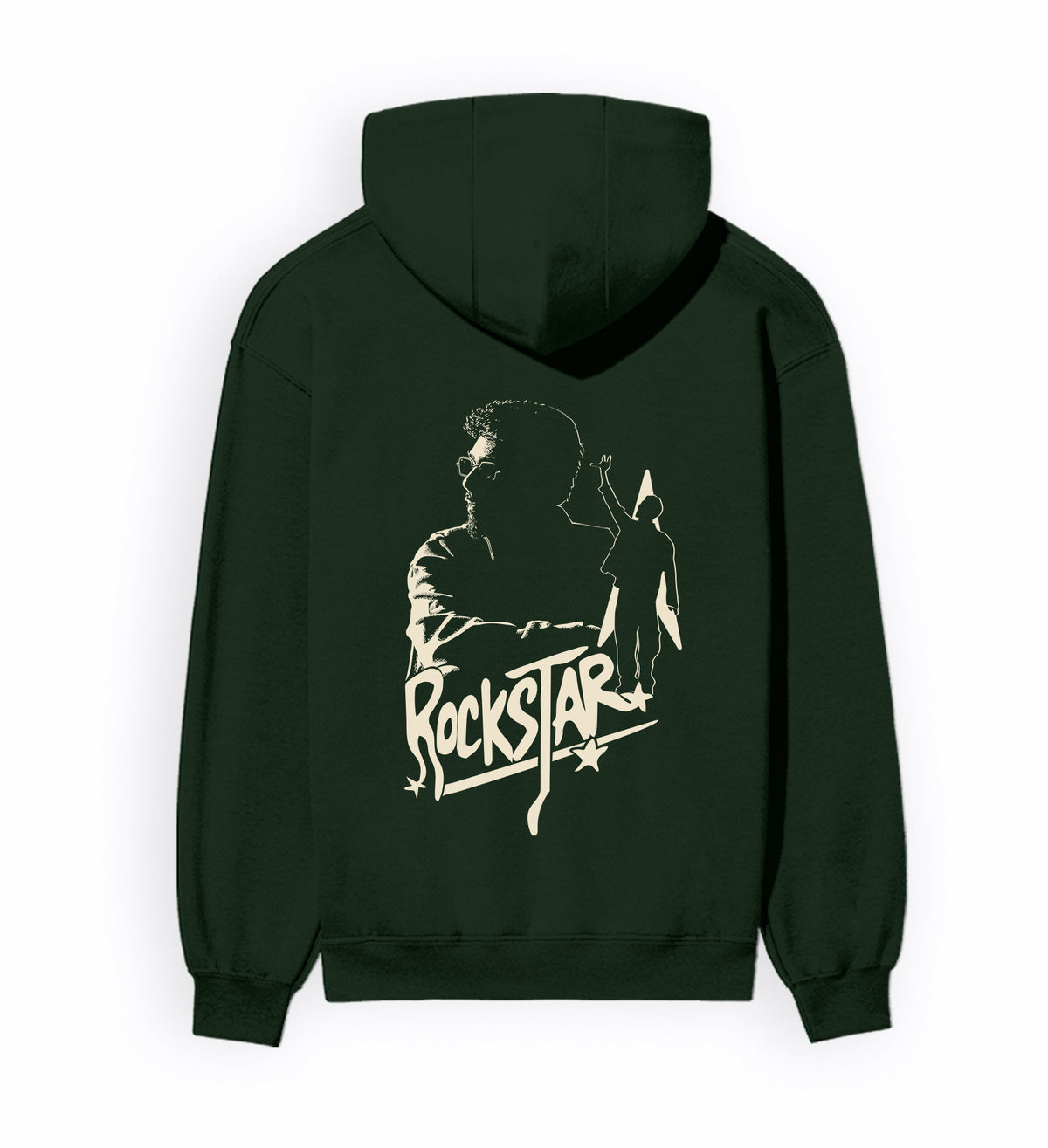 Back view of ROCKSTAR - Unisex Regular Fit Hoodie in bottle green.