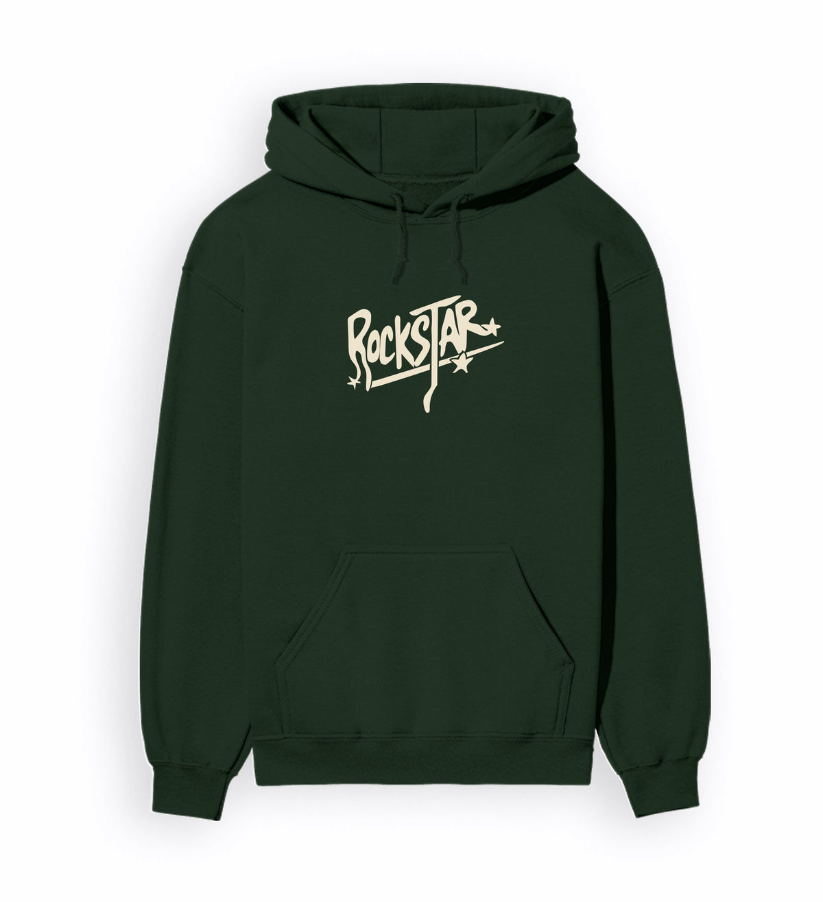 Front view of ROCKSTAR - Unisex Regular Fit Hoodie in bottle green.