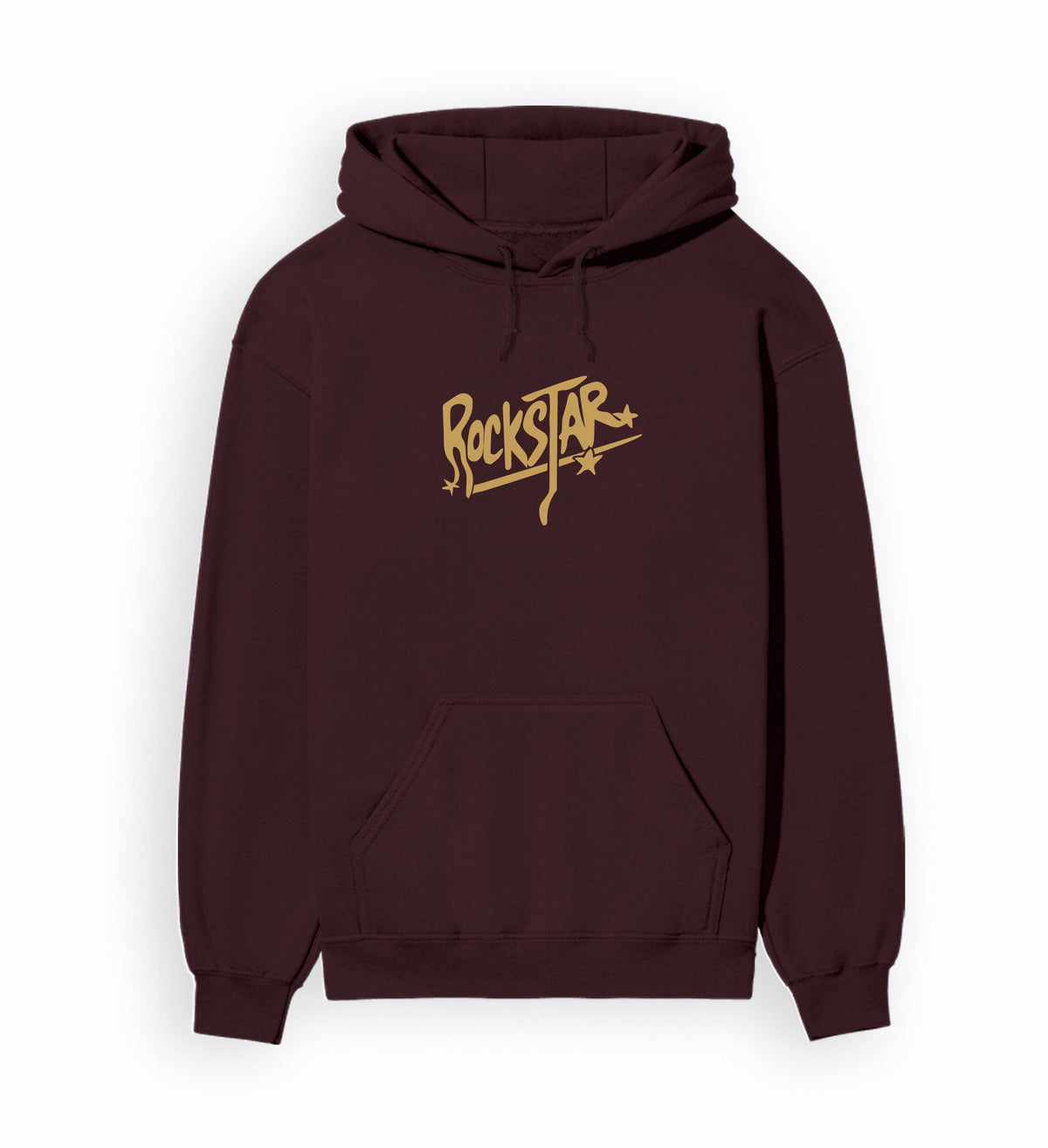 Front view of ROCKSTAR - Unisex Regular Fit Hoodie in maroon.