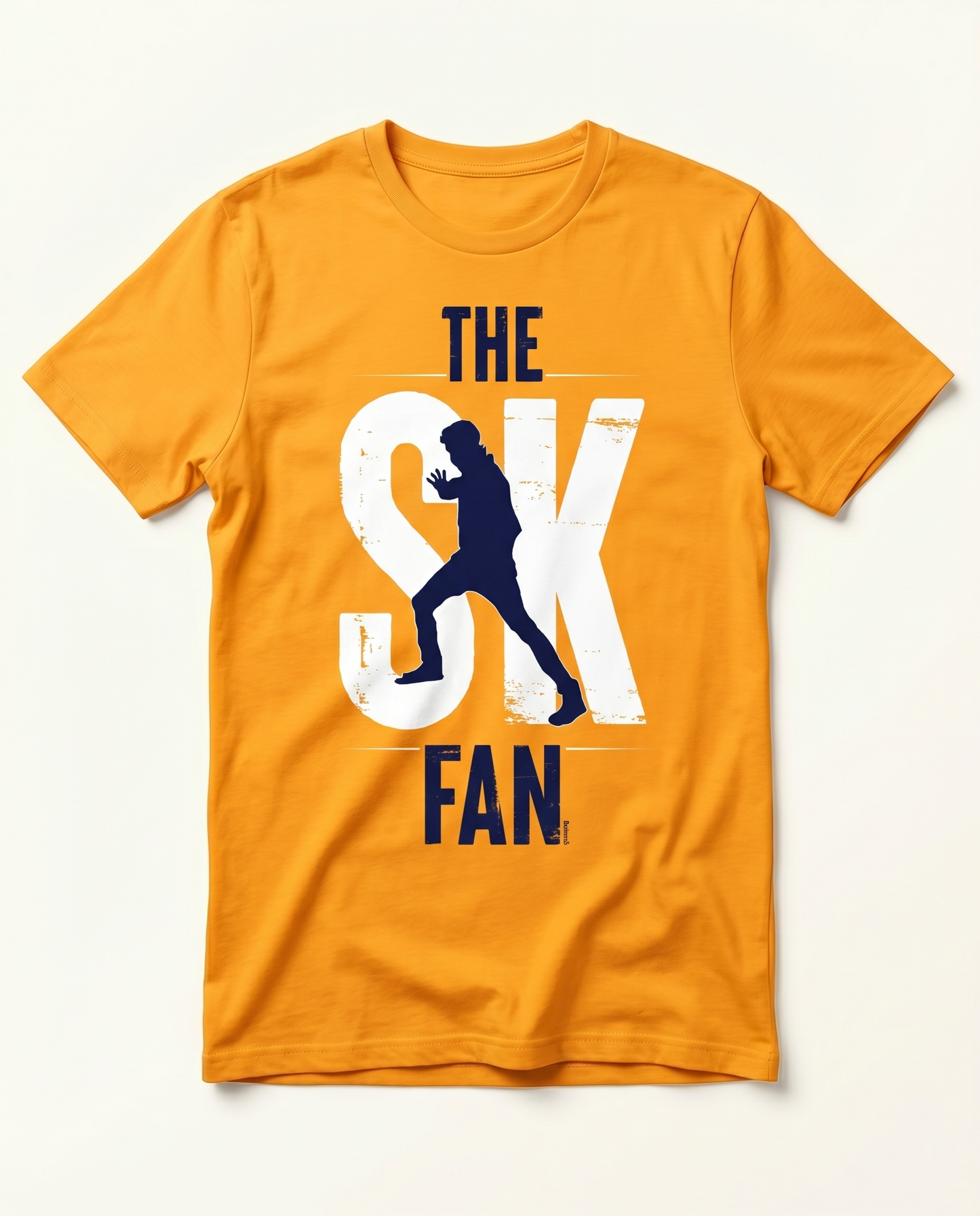 SK FAN men's regular-fit t-shirt  in golden yellow featuring a minimalist illustration and typography design.