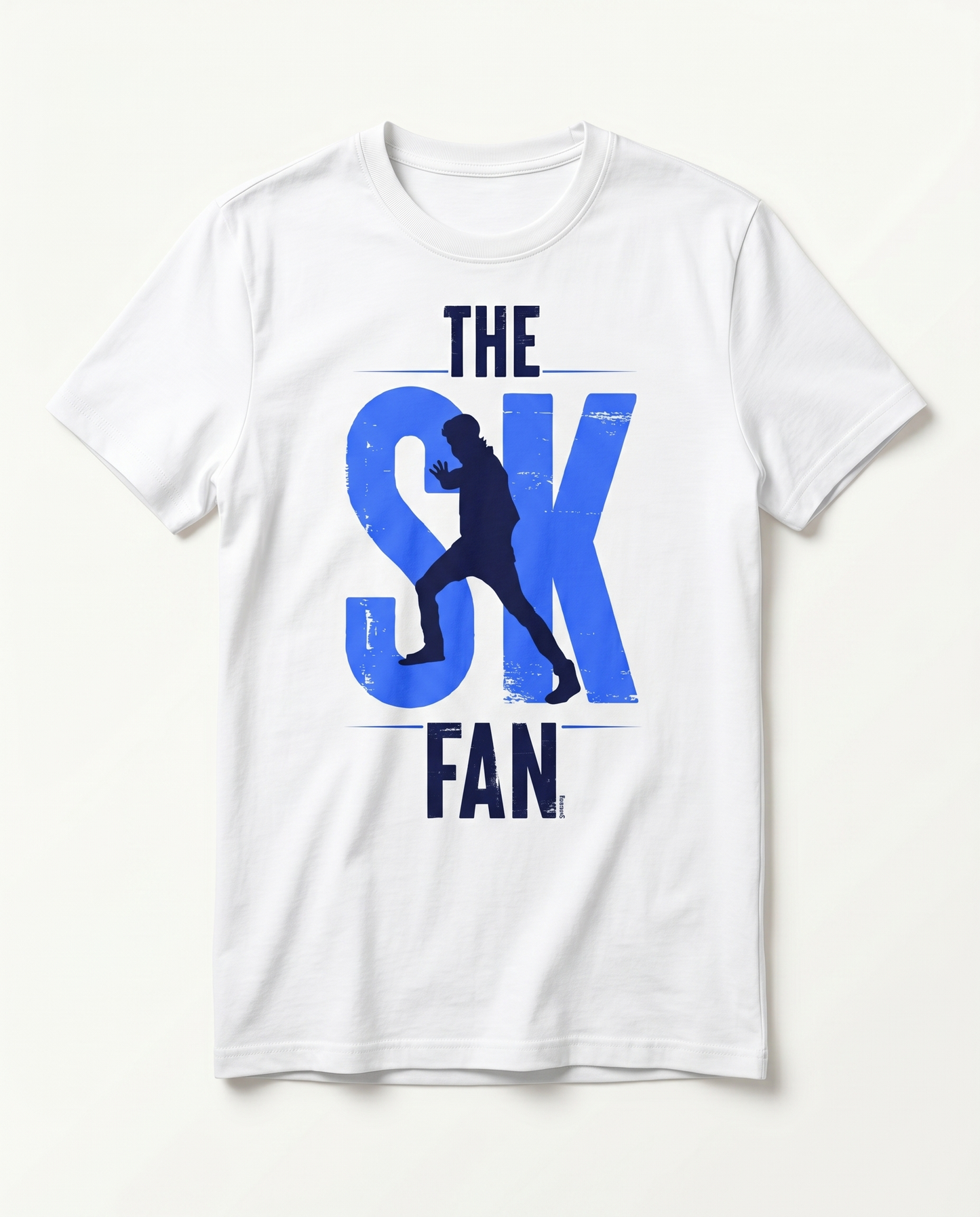 SK FAN men's regular-fit t-shirt in white featuring a minimalist illustration and typography design.