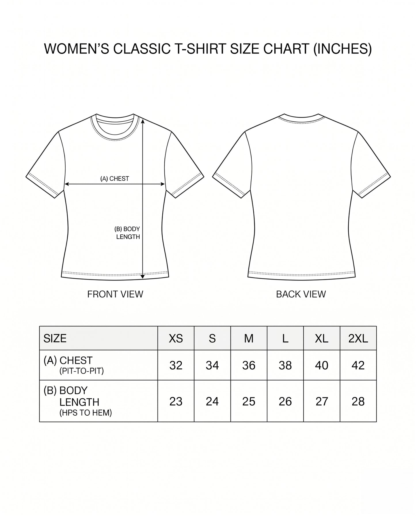 SK FAN women's regular-fit t-shirt size chart with measurements.