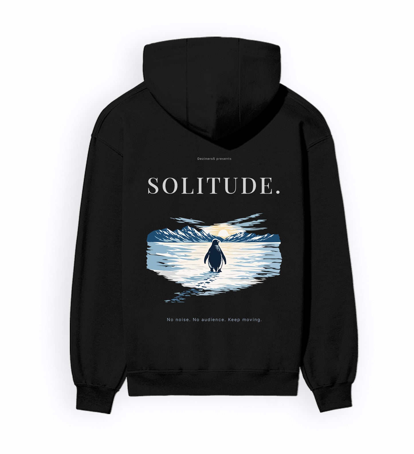 Back view of SOLITUDE - unisex regular-fit hoodie in black.