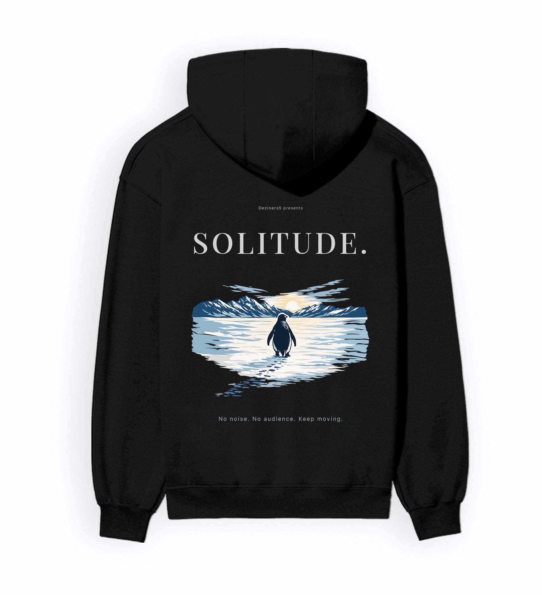 Back view of SOLITUDE - unisex regular-fit hoodie in black.