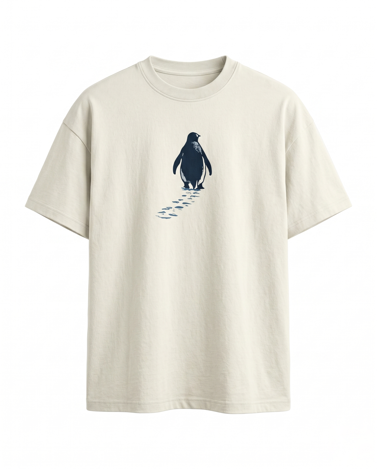 SOLITUDE - unisex oversized graphic t-shirt in off-white featuring a minimalist penguin chest graphic, heavyweight cotton construction and premium oversized fit.