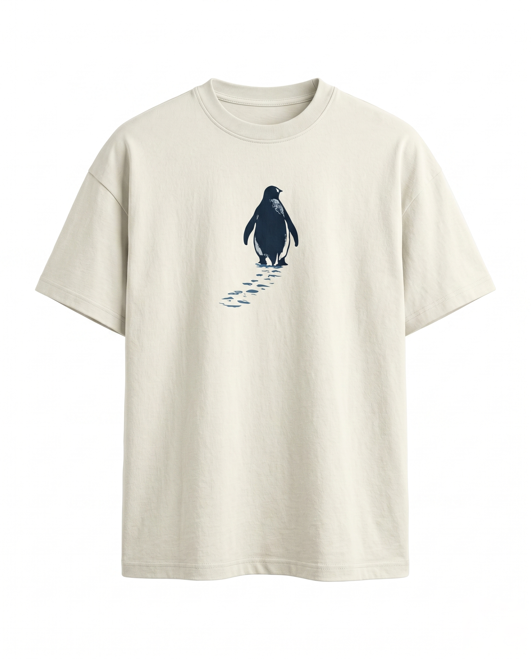 SOLITUDE - unisex oversized graphic t-shirt in off-white featuring a minimalist penguin chest graphic, heavyweight cotton construction and premium oversized fit.