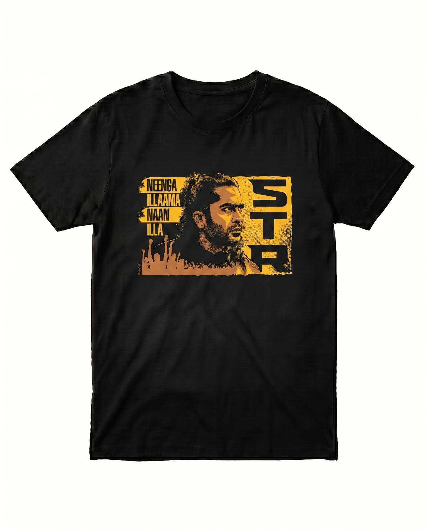 STR TRIBUTE men's regular-fit t-shirt featuring a fan-inspired graphic and typography design on a black t-shirt.