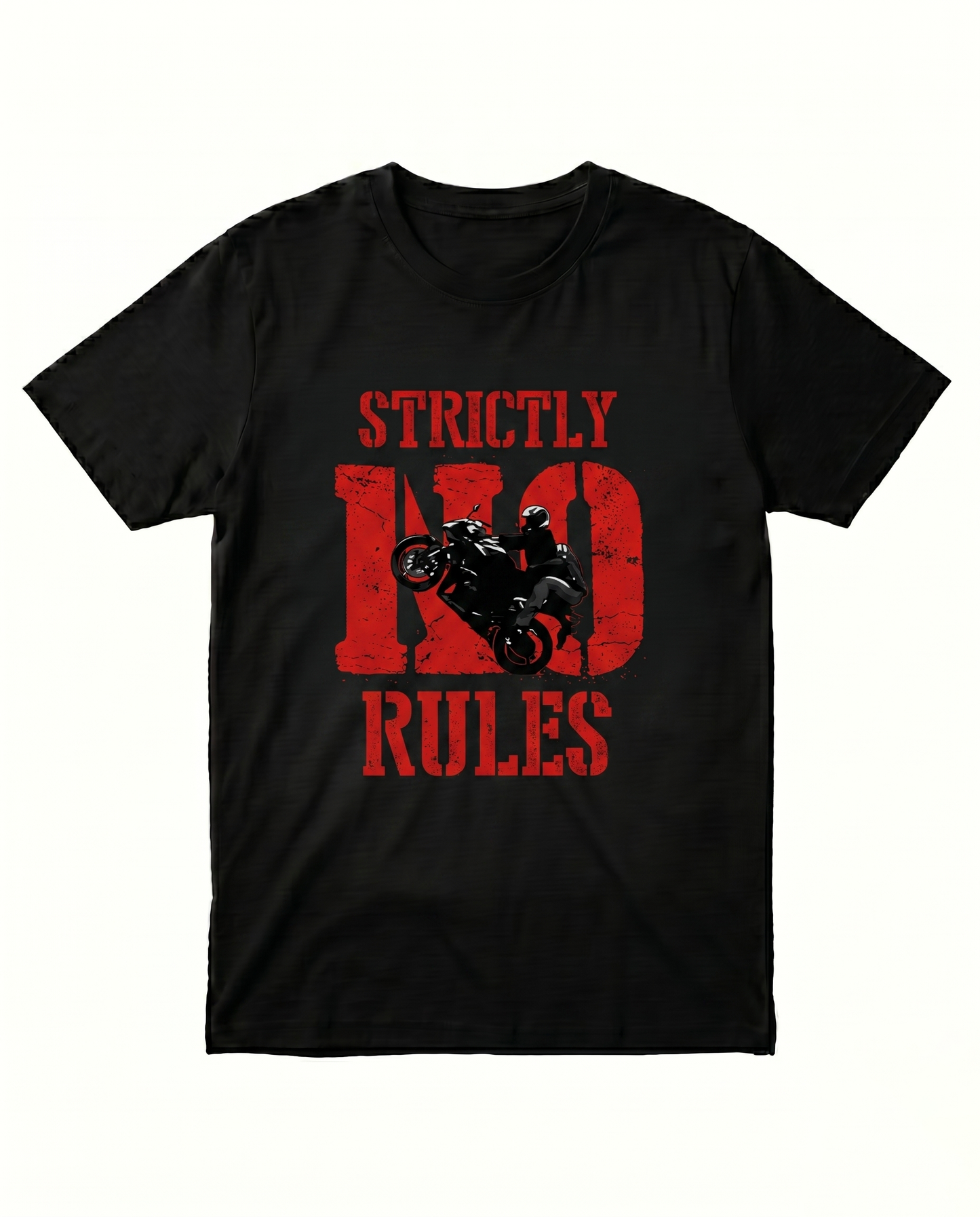 STRICTLY NO RULES men's regular-fit t-shirt in black featuring a bold typography and graphic design.