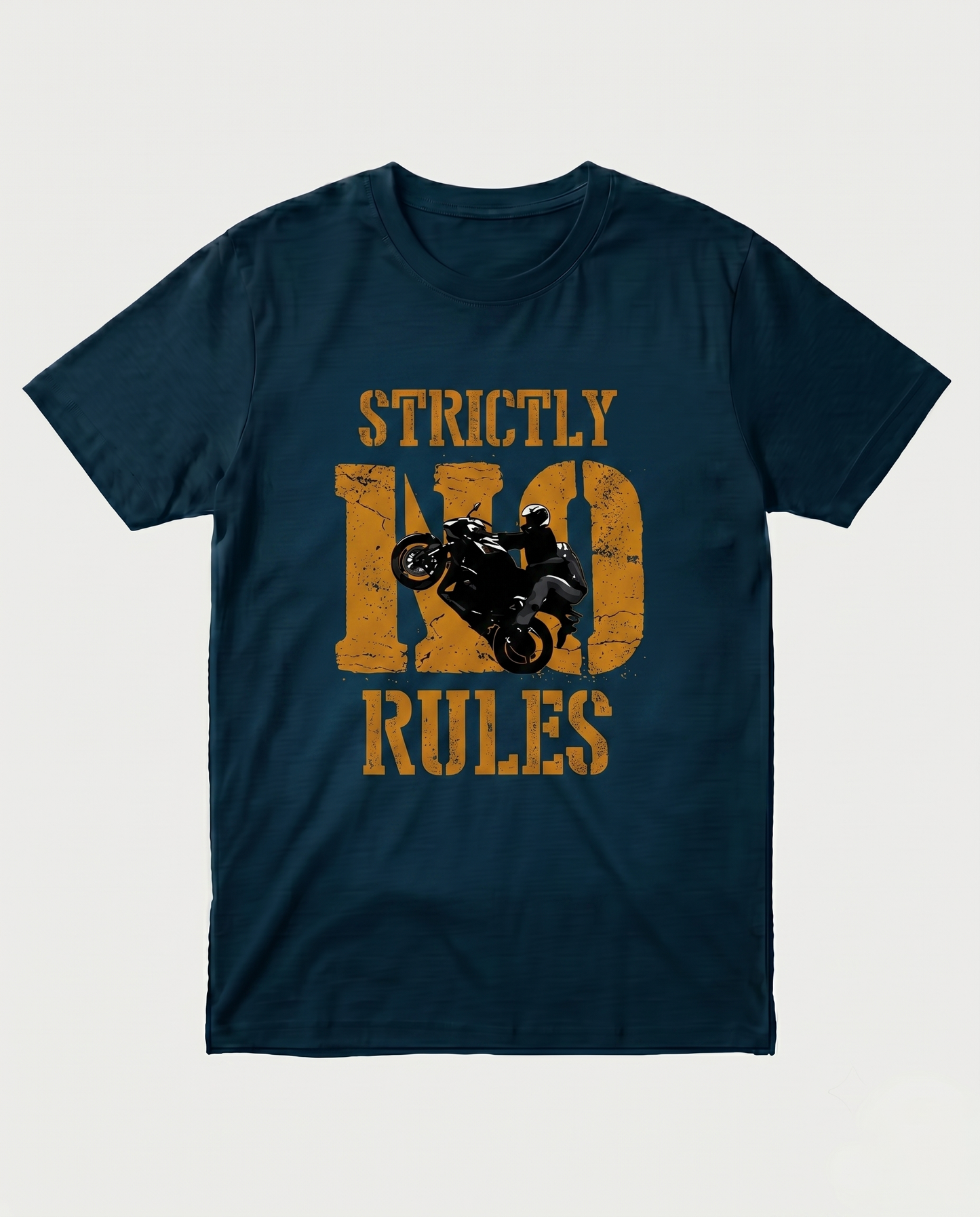 STRICTLY NO RULES men's regular-fit t-shirt in navy blue featuring a bold typography and graphic design.