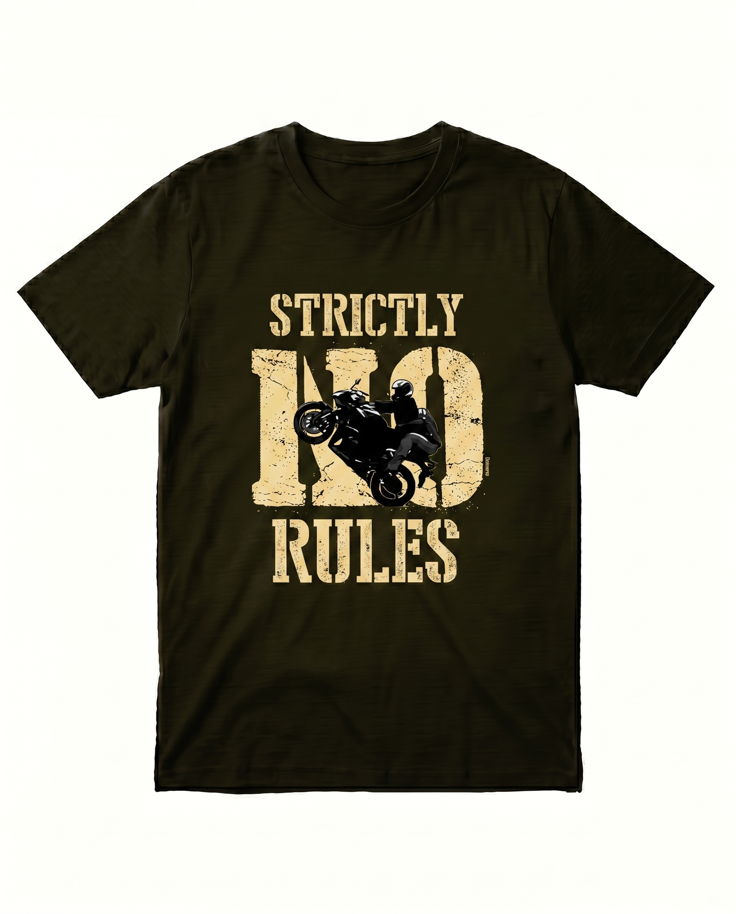 STRICTLY NO RULES men's regular-fit t-shirt in olive green featuring a bold typography and graphic design.