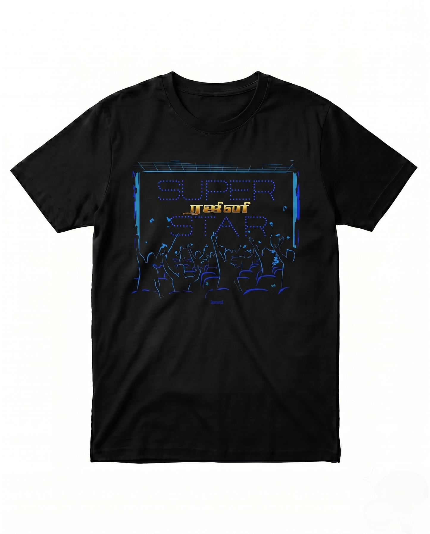 SUPERSTAR MANIA men's black regular fit t-shirt featuring Tamil cinema fan celebration artwork on front chest