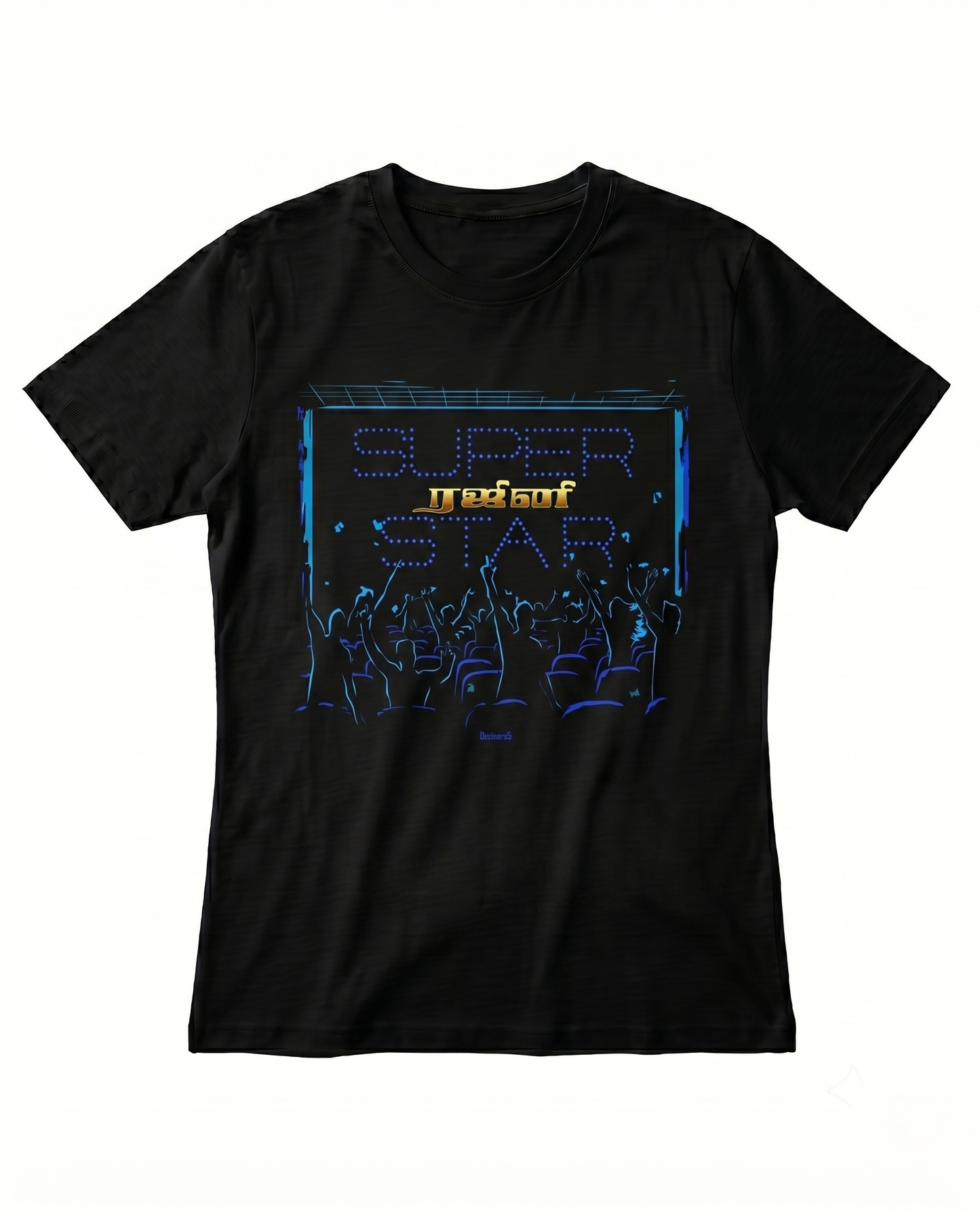 SUPERSTAR MANIA women's black regular fit t-shirt featuring Tamil cinema fan celebration artwork on front chest