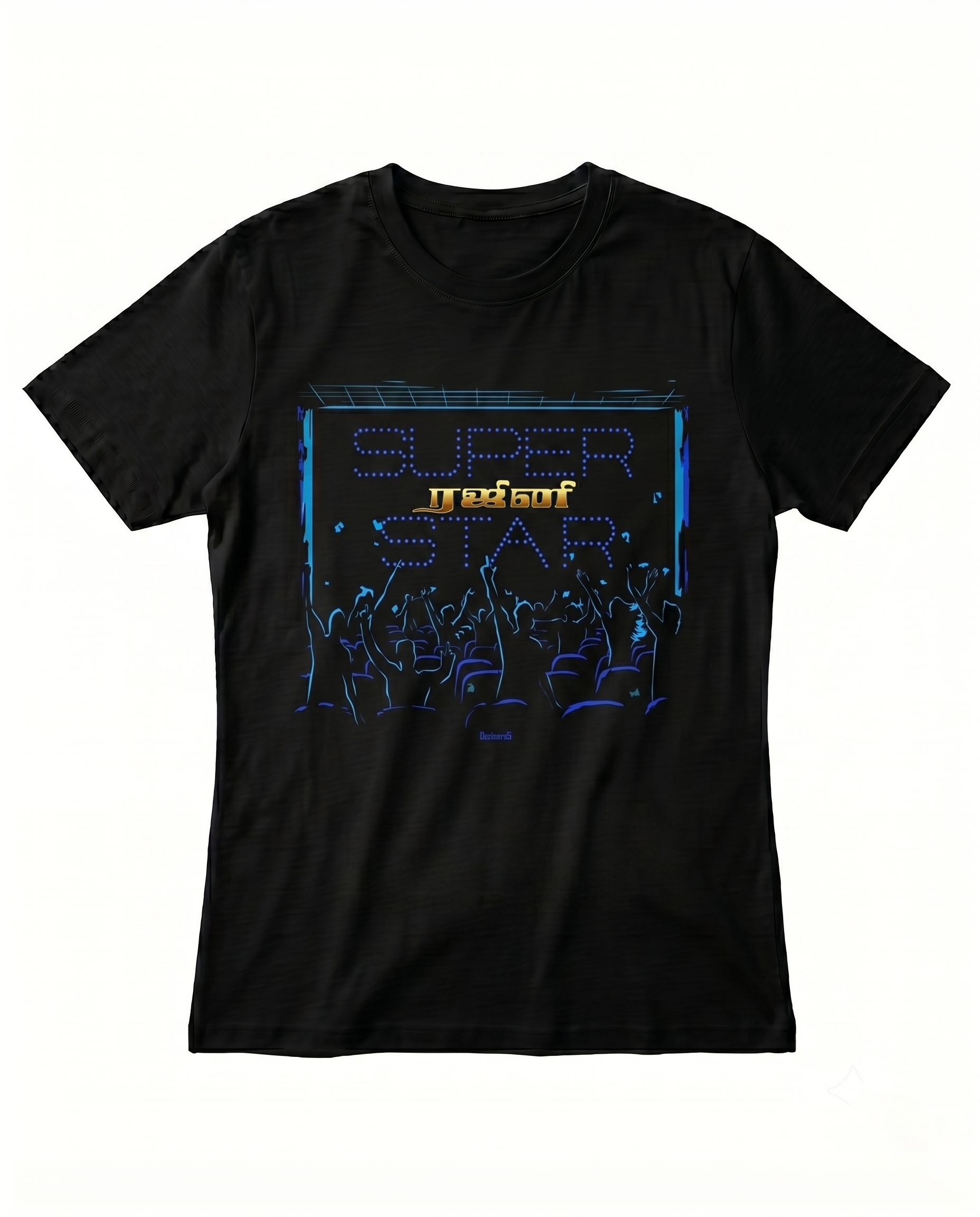 SUPERSTAR MANIA women's black regular fit t-shirt featuring Tamil cinema fan celebration artwork on front chest