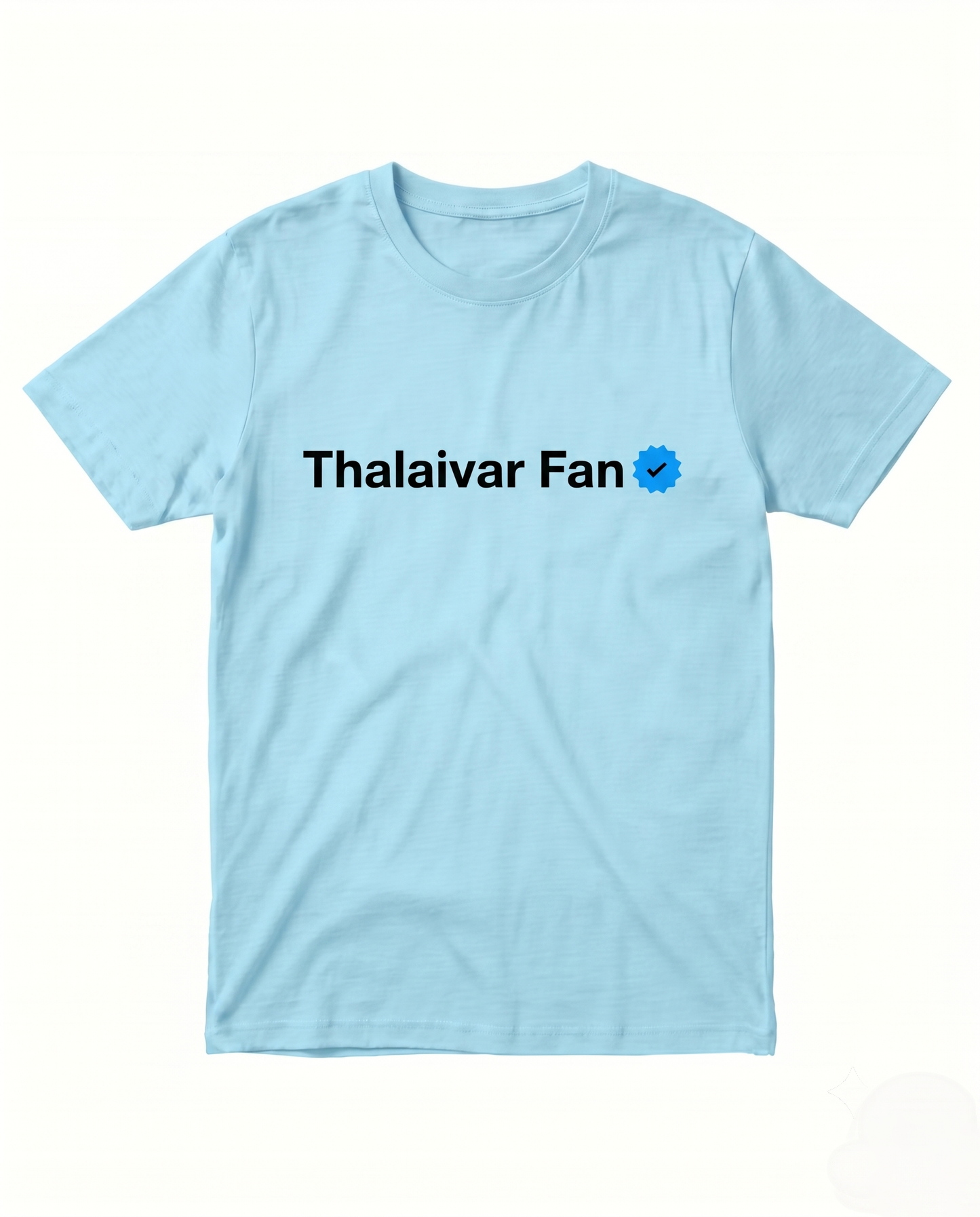 THALAIVAR FAN VERIFIED Men's Regular Fit T-Shirt in Baby Blue featuring a bold checklist-inspired graphic design celebrating hardcore Superstar fans.
