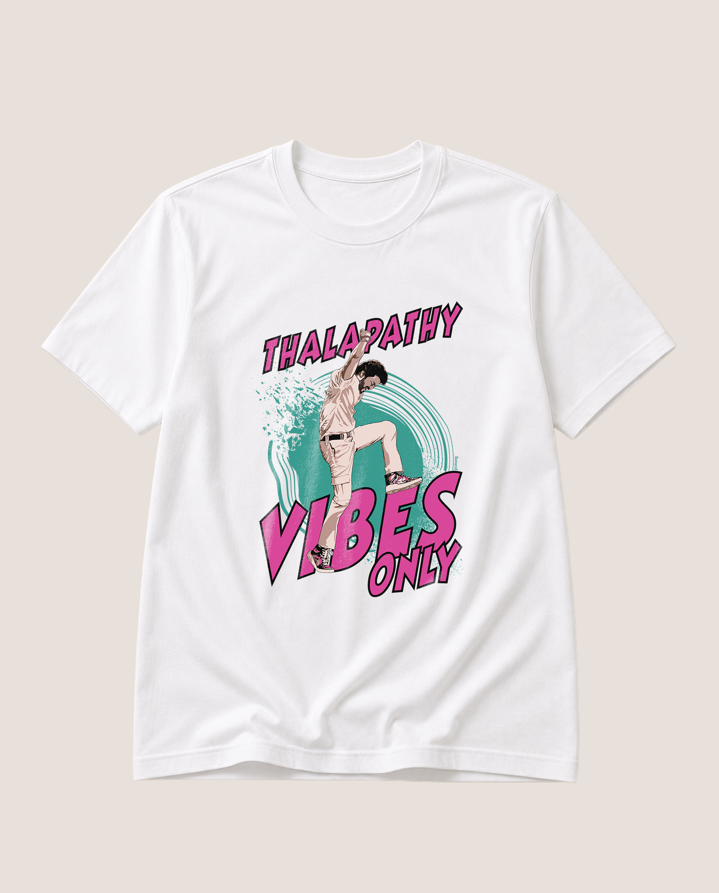 THALAPATHY VIBES men's regular-fit t-shirt in white.