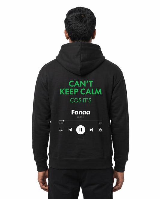 Back view of male model wearing THE ARR TRACK - HINDI - Unisex Regular Fit Hoodie in black in a studio setting.