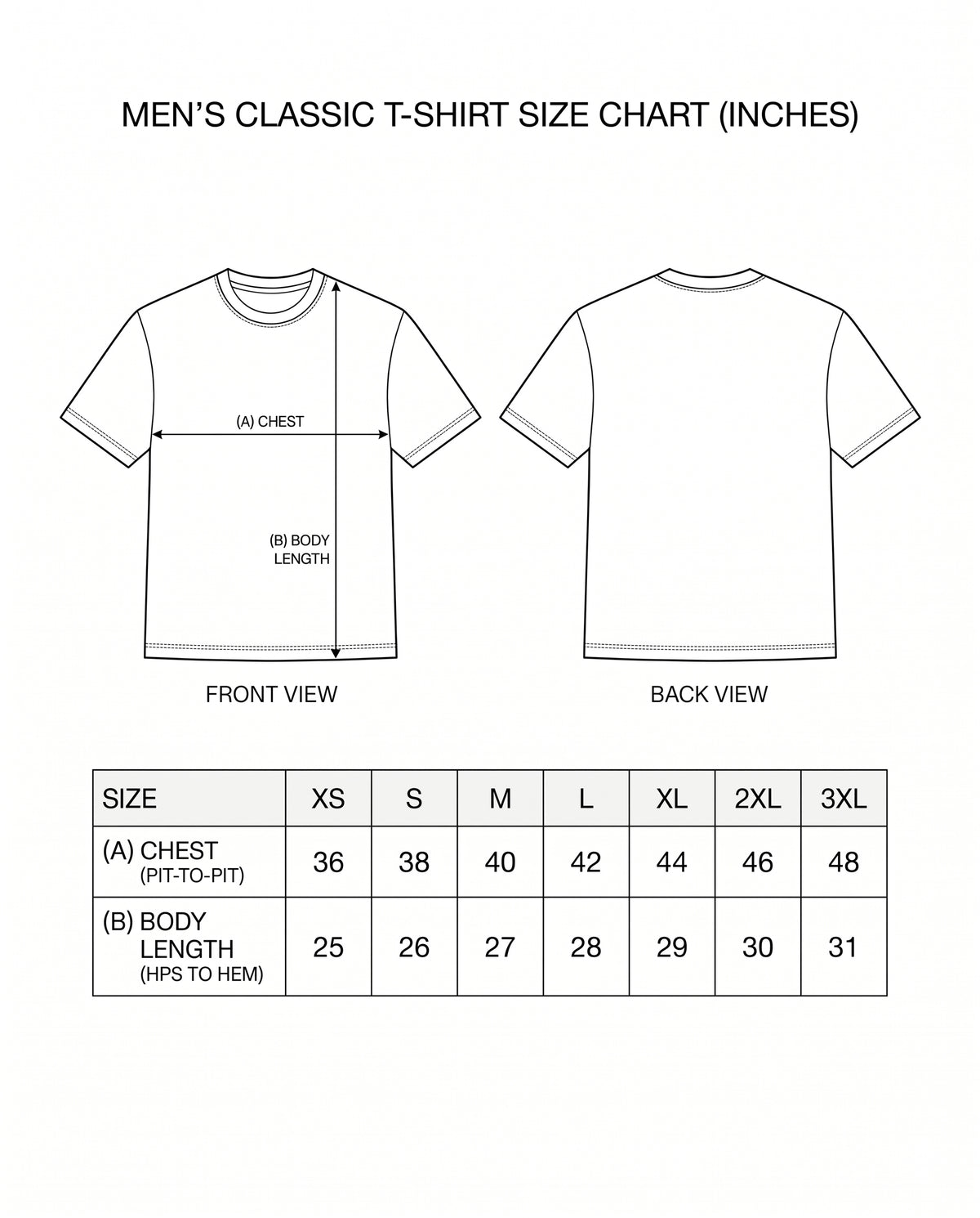 THE ARR TRACK - HINDI - Men's Regular Fit T-Shirt size chart with measurements.