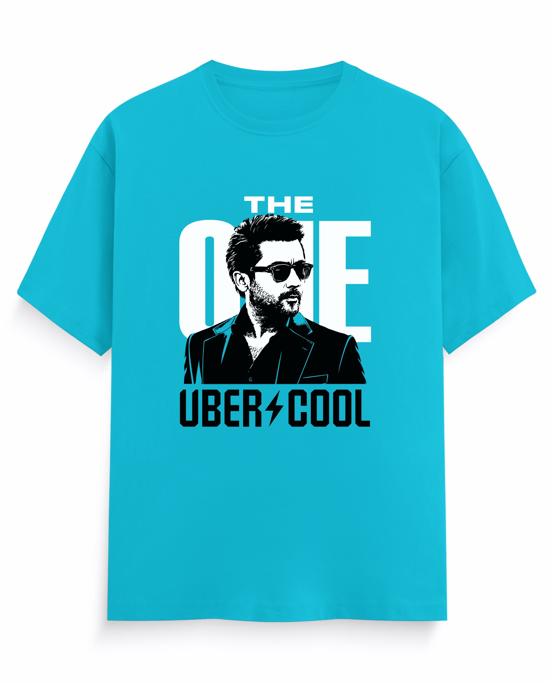 Front view of THE ONE men's regular-fit t-shirt in sky blue.