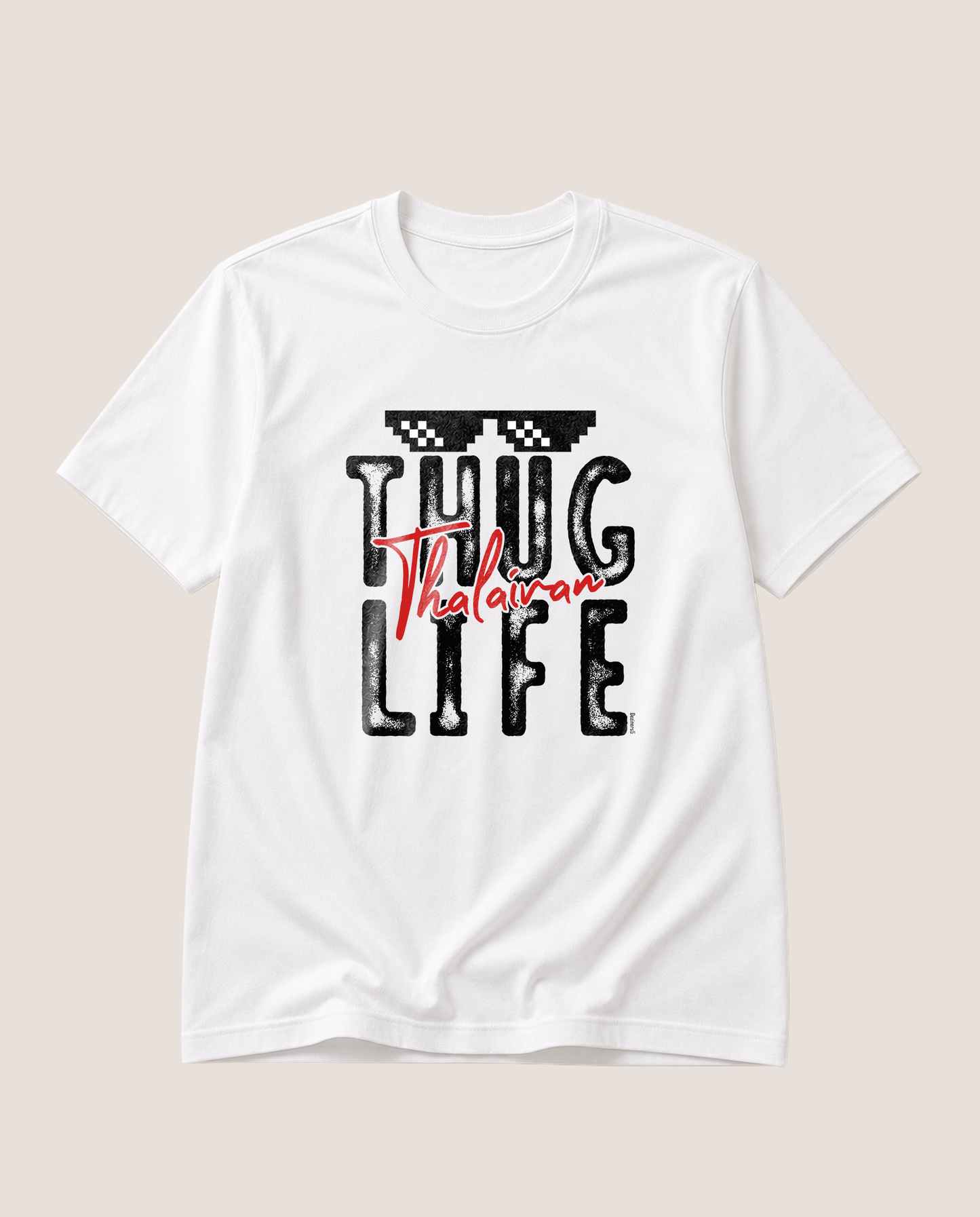 THUG LIFE men's regular-fit t-shirt in white featuring a fun typography design expressing confidence, humor, and carefree attitude.