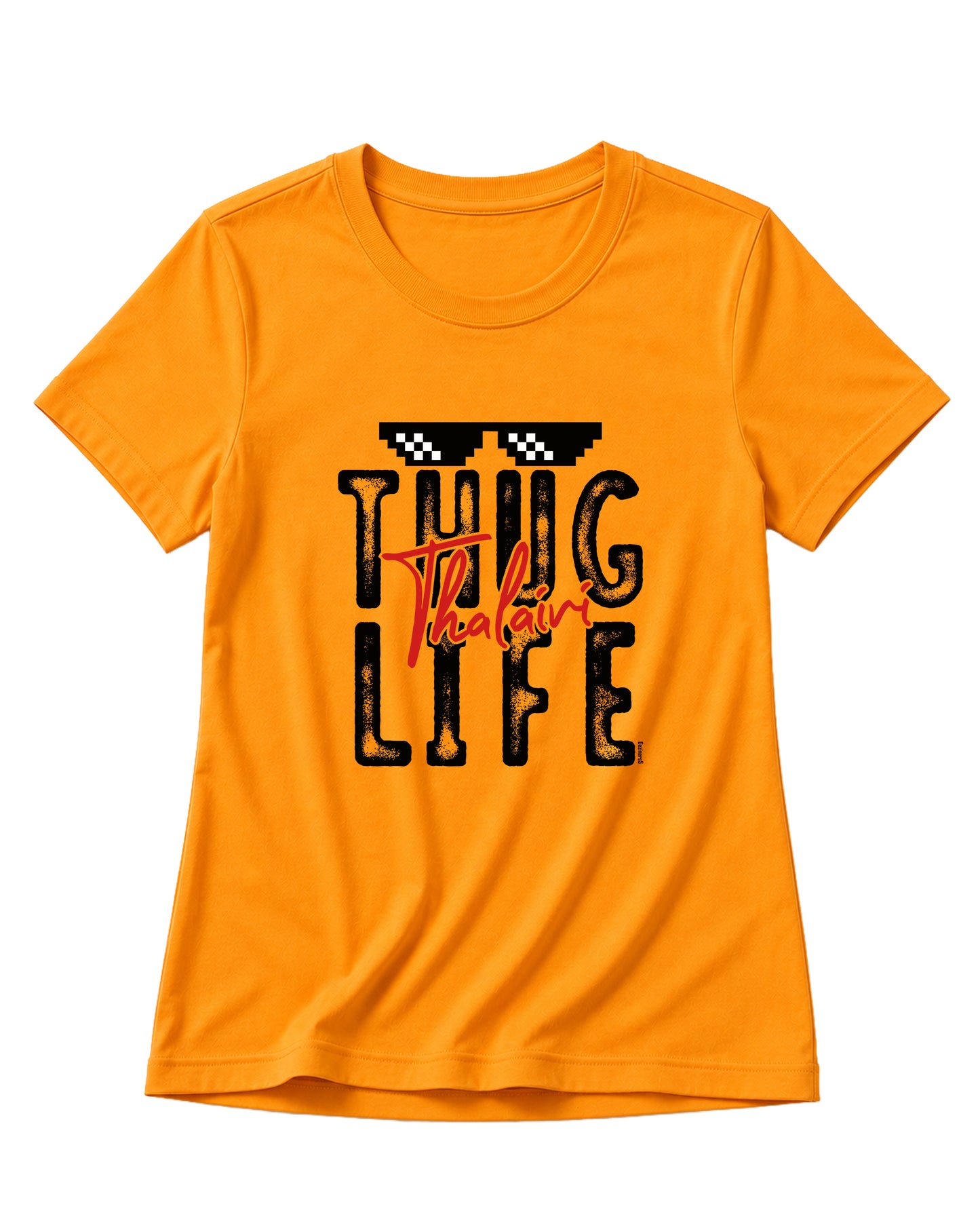 THUG LIFE THALAIVI women's regular-fit t-shirt in golden yellow.