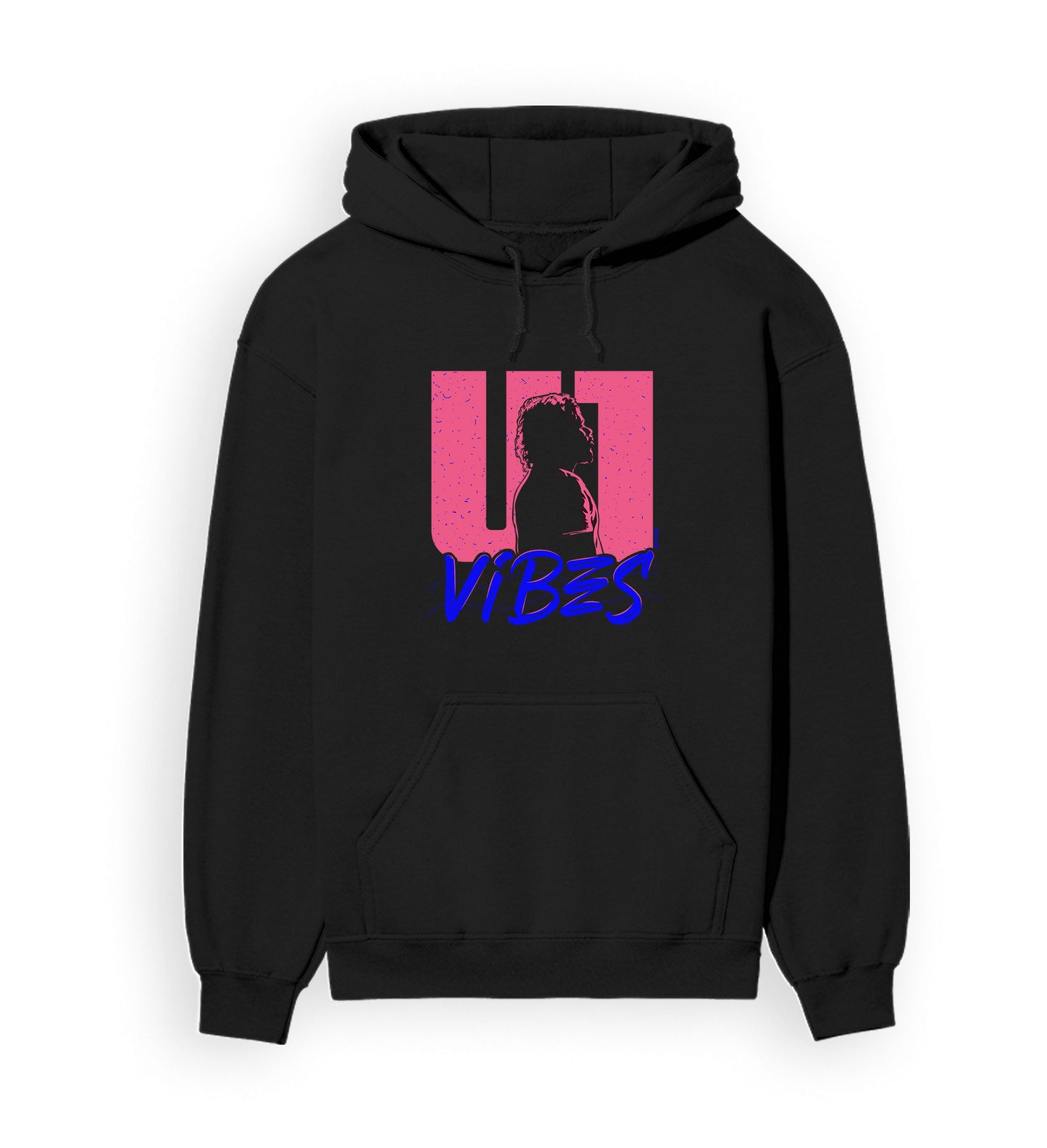 Front view of U1 VIBES - unisex regular-fit hoodie in black.