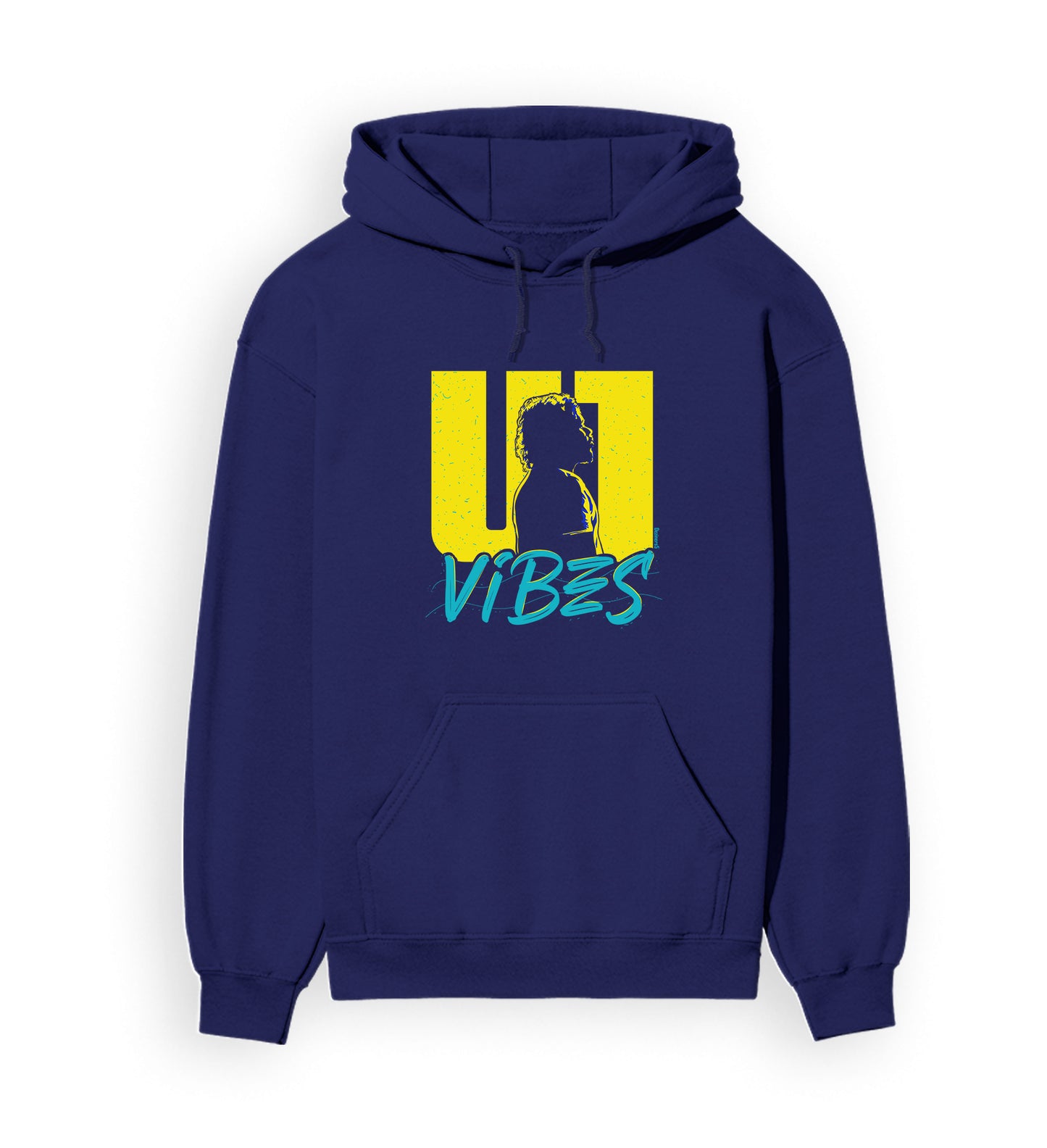 Front view of U1 VIBES - unisex regular-fit hoodie in royal blue.