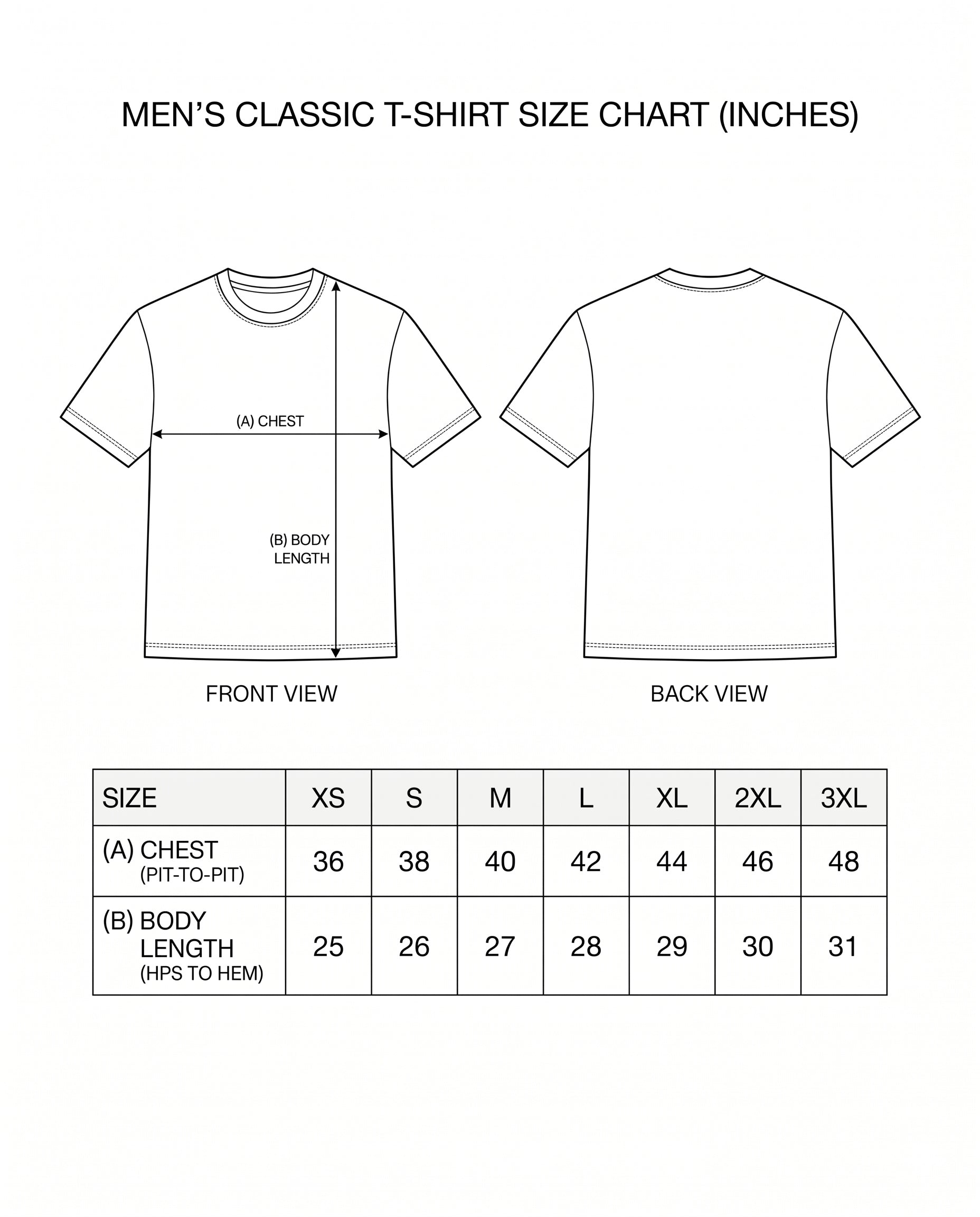 UBER COOL men's regular-tit t-shirt size chart with measurements.