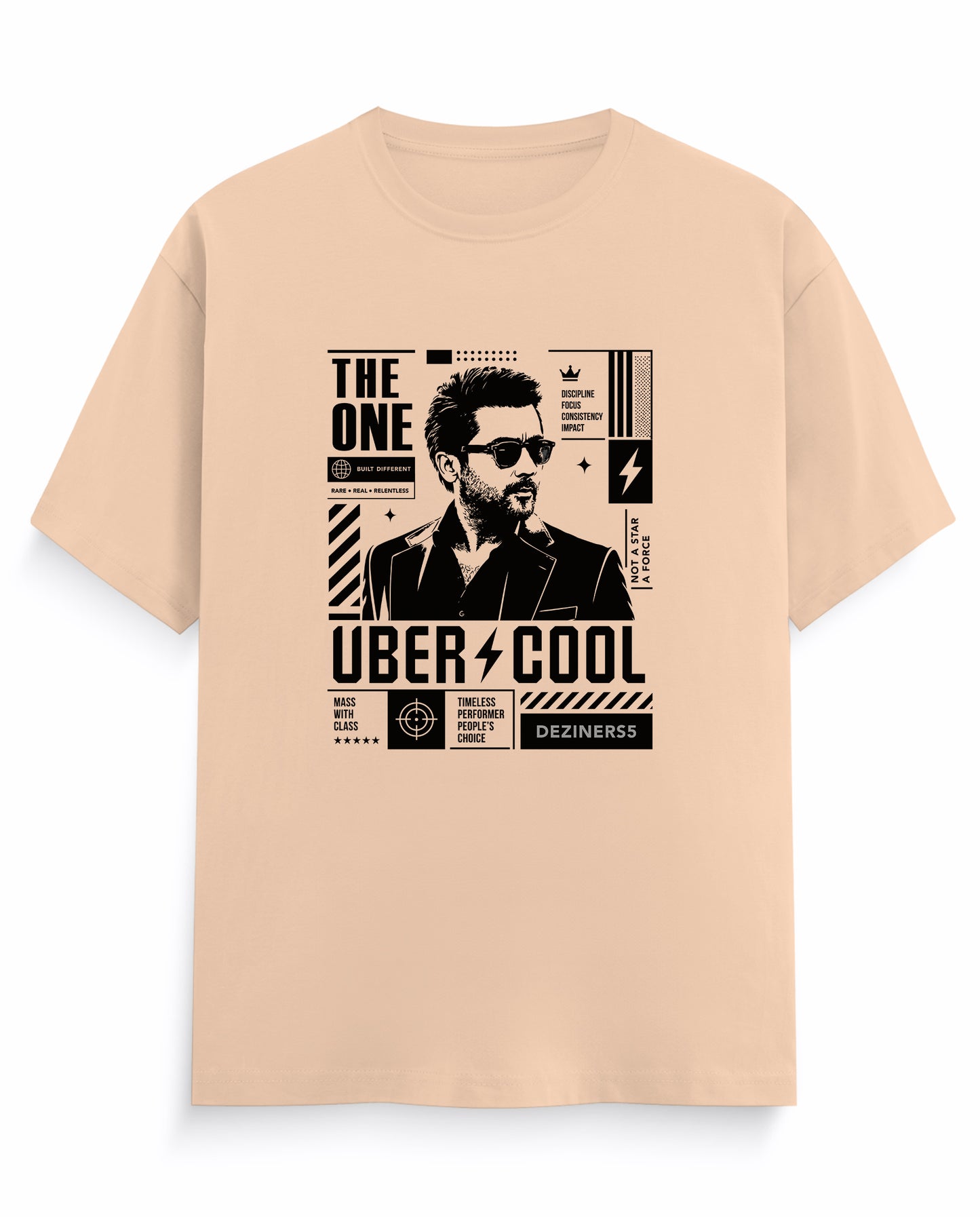 Front view of UBER COOL men's regular-tit t-shirt in peach.